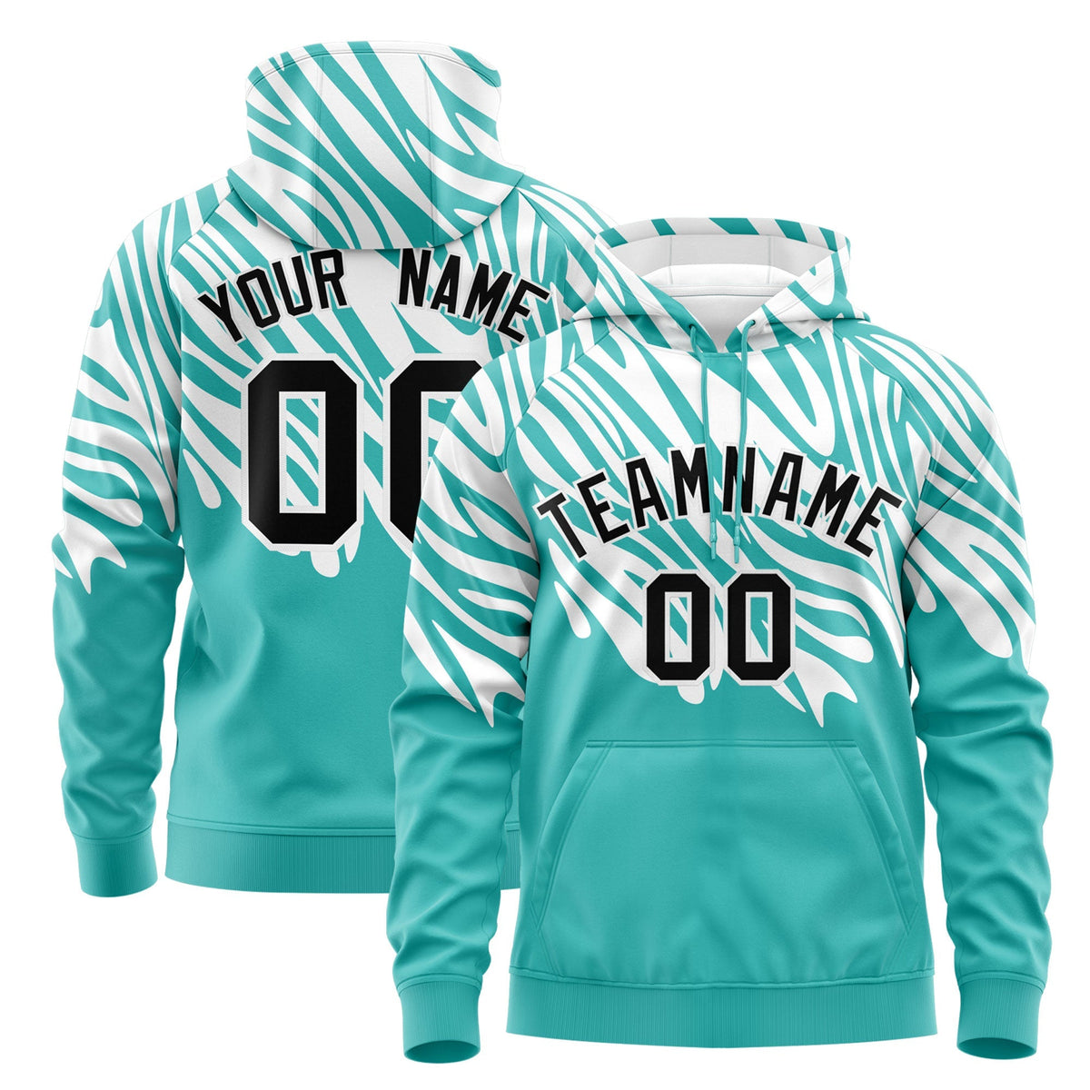 Custom White Teal Leopard Print Pullover Sweatshirt Hoodie| KXKSHOP