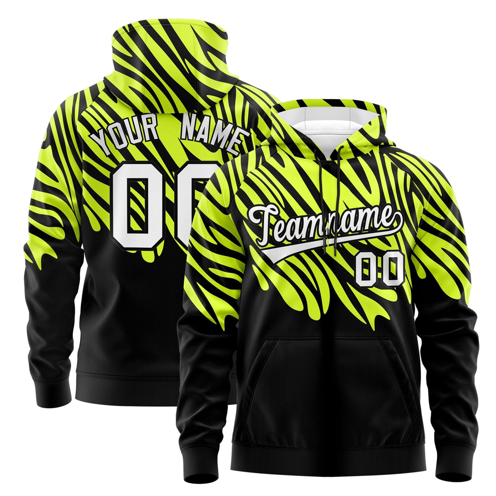Custom Fluorescent Green Black Leopard Print Pullover Sweatshirt Hoodie| KXKSHOP