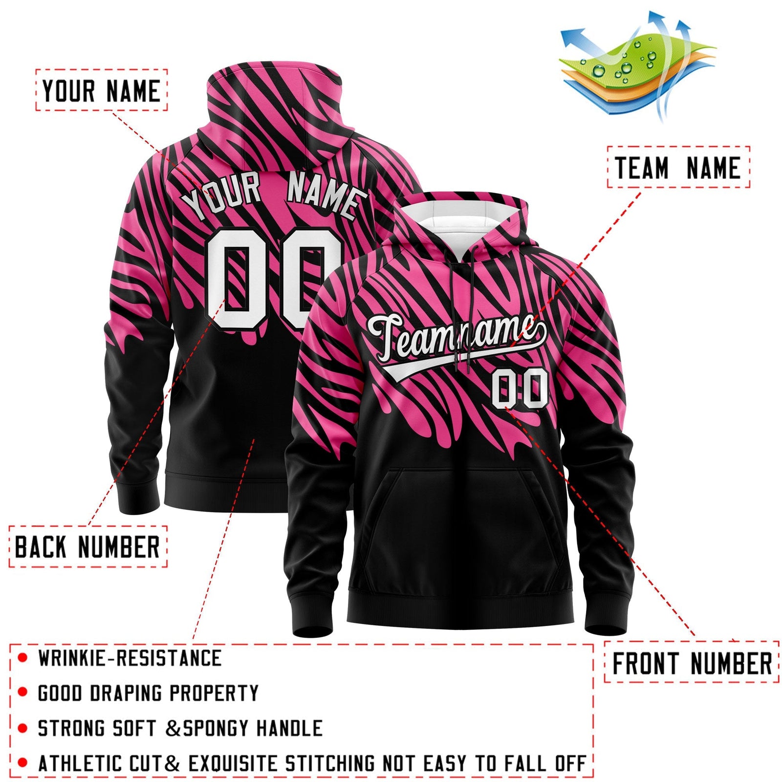 Custom Pink Black Leopard Print Pullover Sweatshirt Hoodie| KXKSHOP