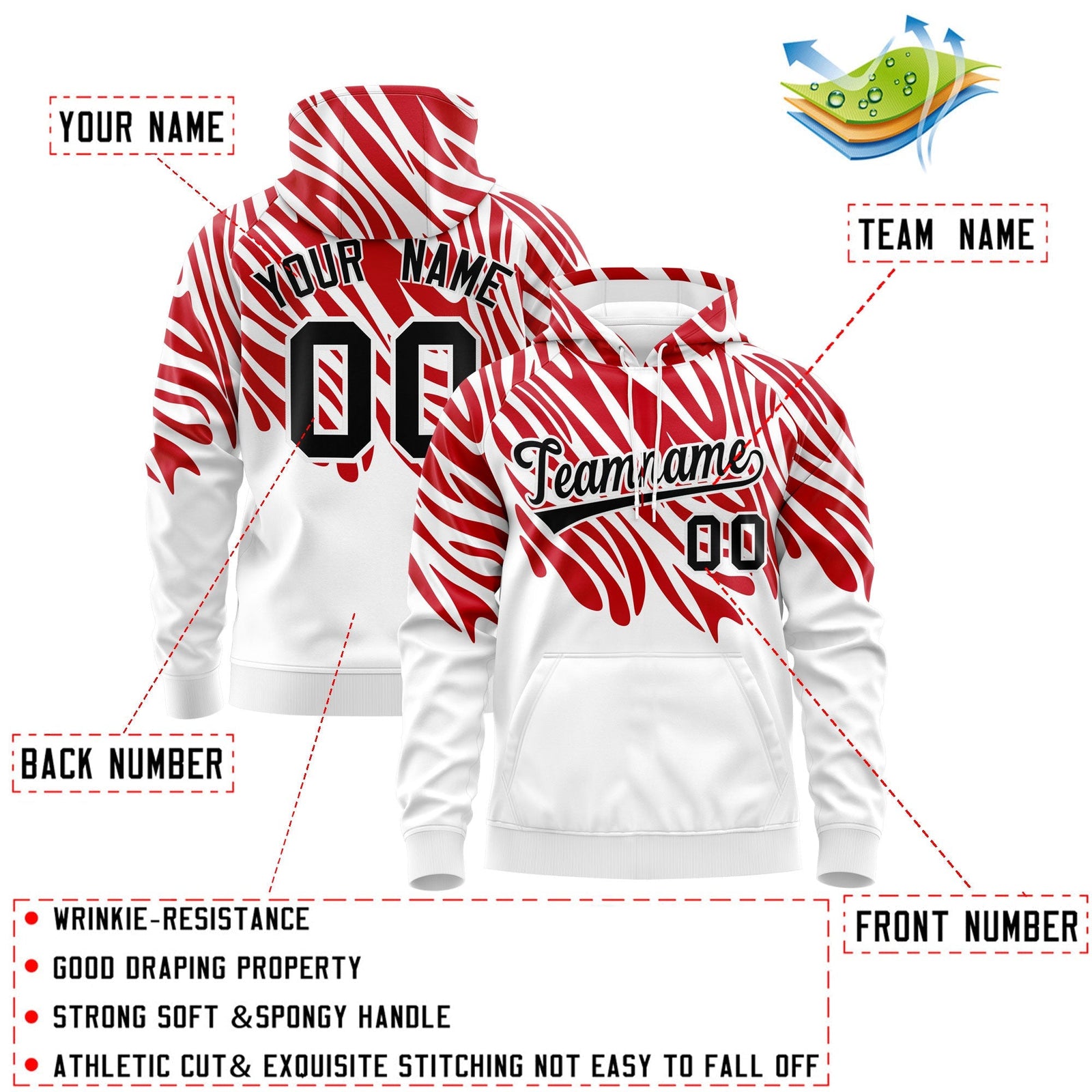 Custom Red White Black Leopard Print Pullover Sweatshirt Hoodie| KXKSHOP