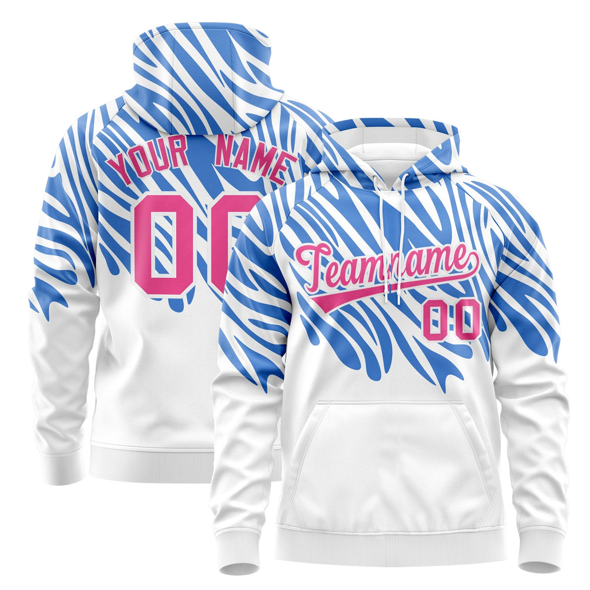 Custom White Powder Blue Pink Leopard Print Pullover Sweatshirt Hoodie| KXKSHOP