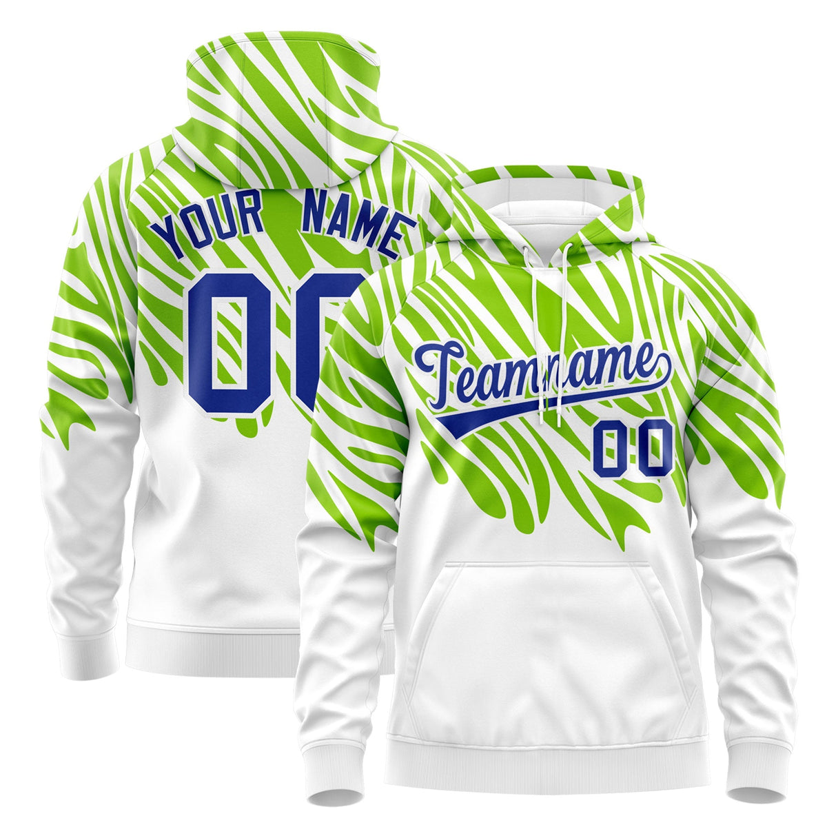 Custom Neon Green White Royal Blue Leopard Print Pullover Sweatshirt Hoodie| KXKSHOP