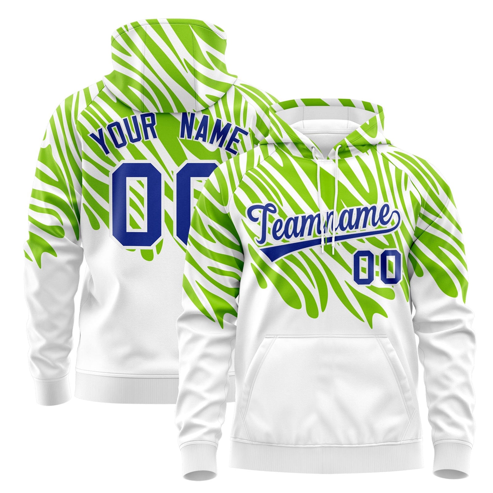 Custom Neon Green White Royal Blue Leopard Print Pullover Sweatshirt Hoodie| KXKSHOP