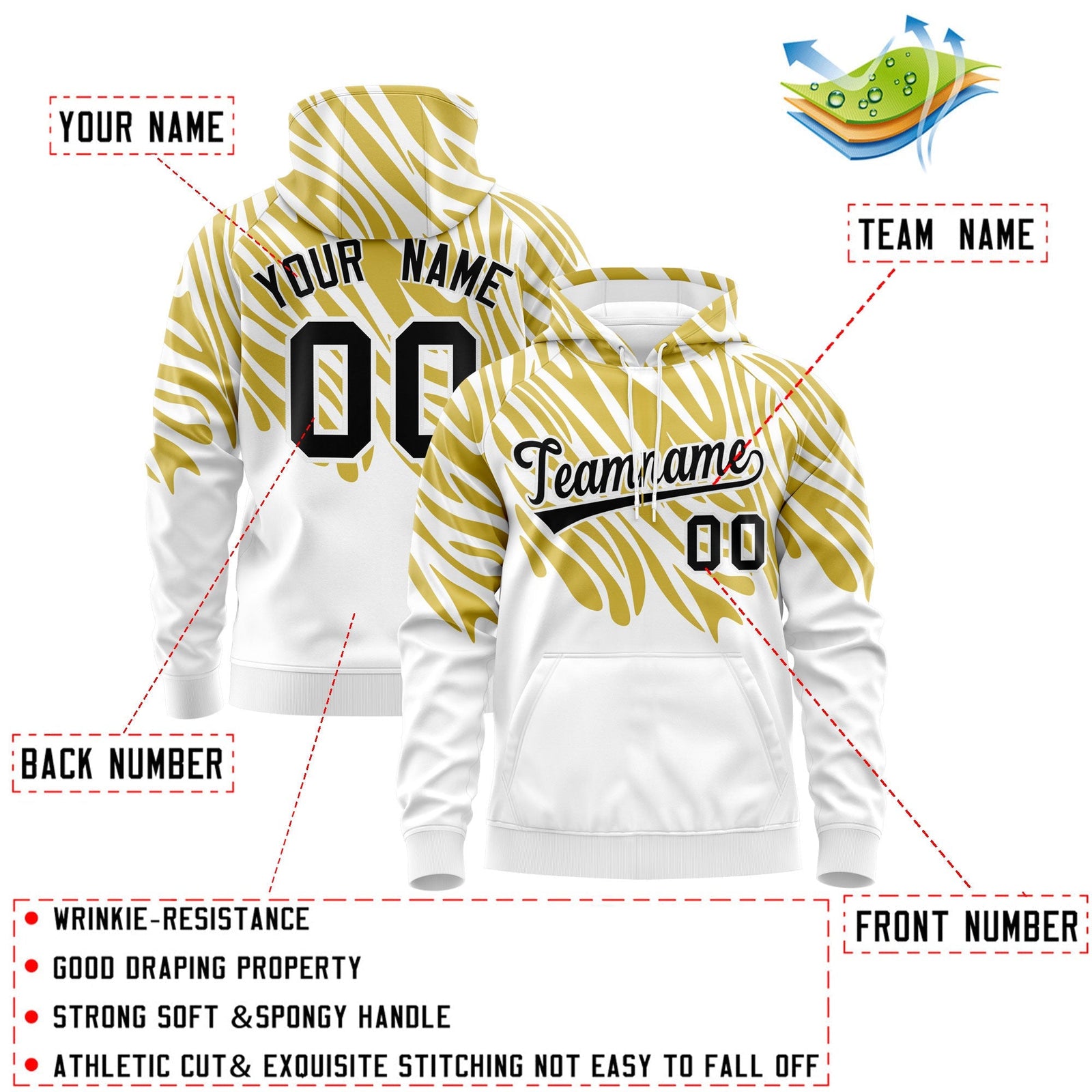 Custom Old Gold White Leopard Print Pullover Sweatshirt Hoodie| KXKSHOP