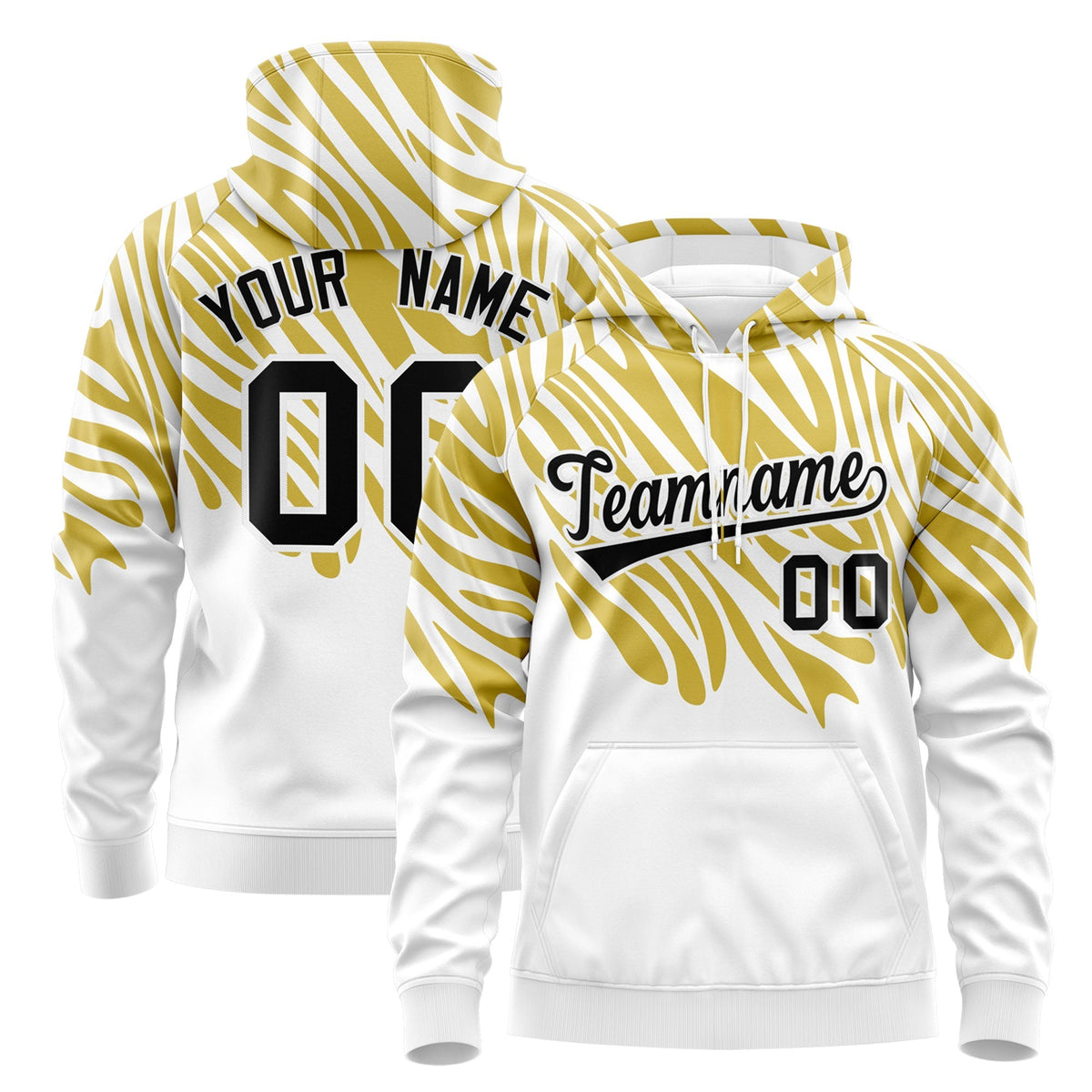 Custom Old Gold White Leopard Print Pullover Sweatshirt Hoodie| KXKSHOP