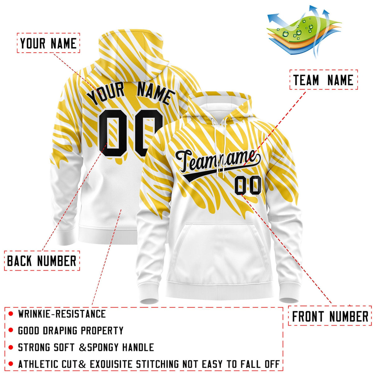 Custom White Gold Leopard Print Pullover Sweatshirt Hoodie| KXKSHOP