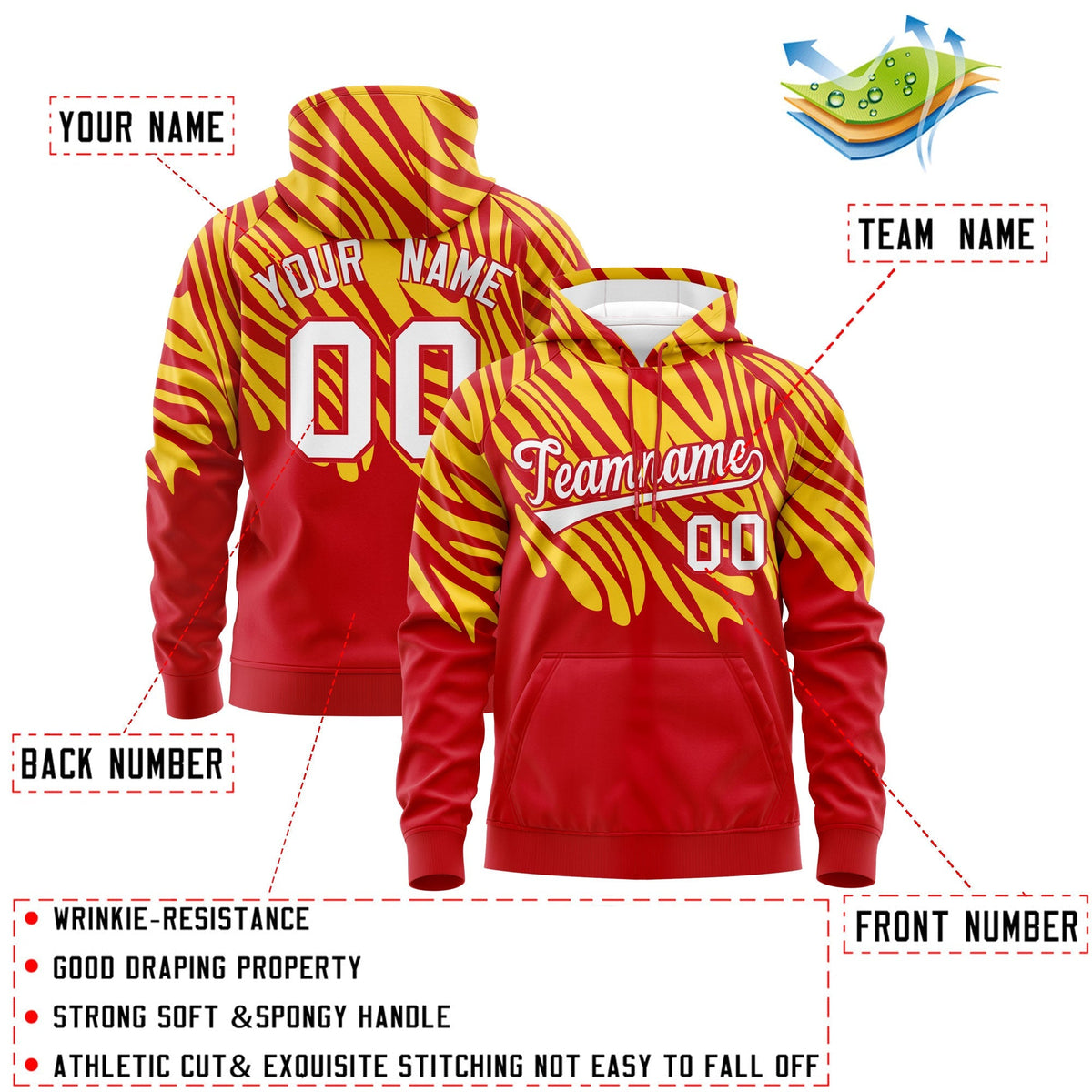 Custom Red Gold White Leopard Print Pullover Sweatshirt Hoodie| KXKSHOP