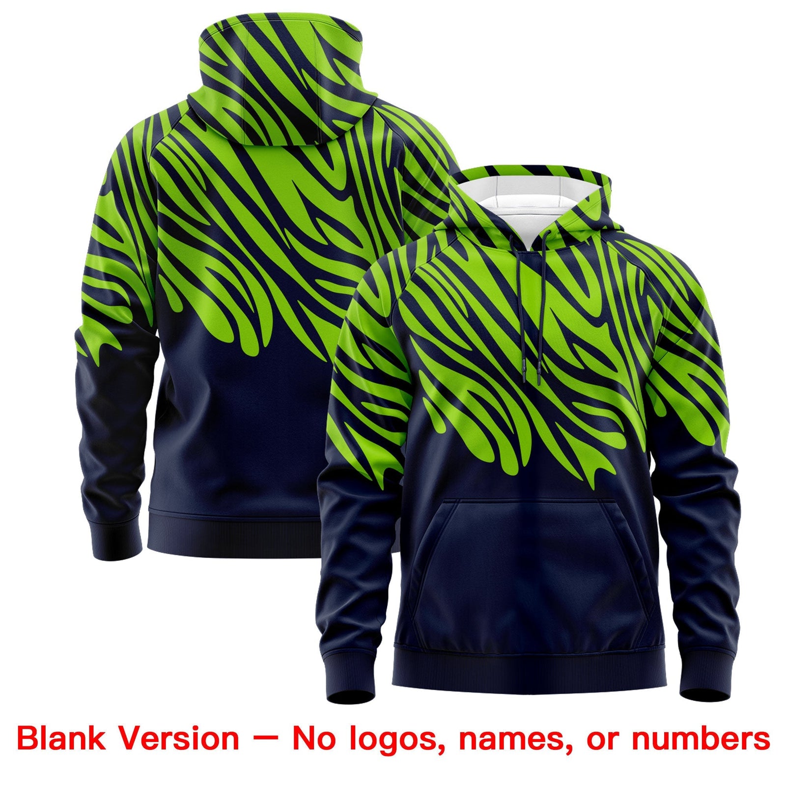 Custom Neon Green Navy Leopard Print Pullover Sweatshirt Hoodie| KXKSHOP
