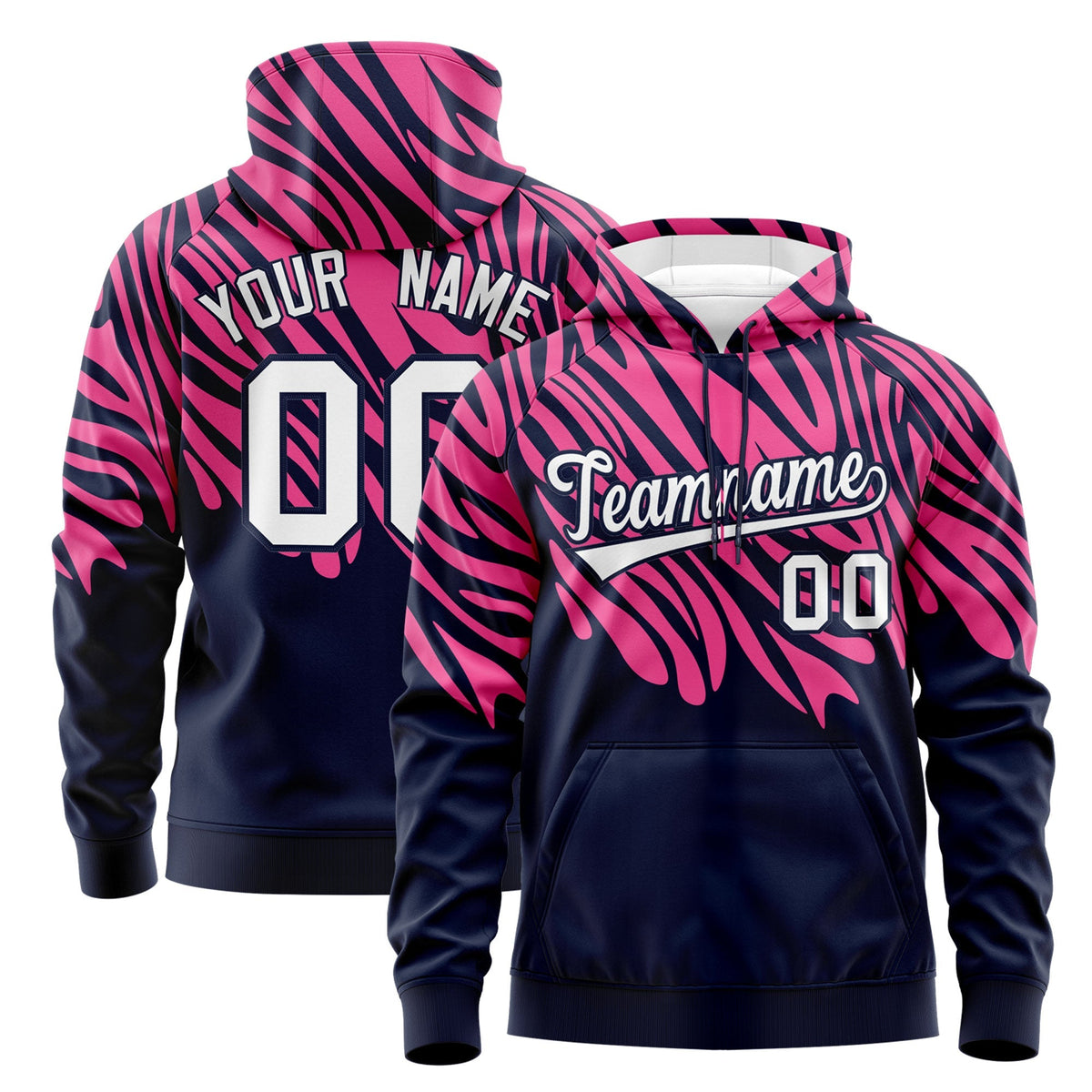 Custom Pink Navy Leopard Print Pullover Sweatshirt Hoodie| KXKSHOP