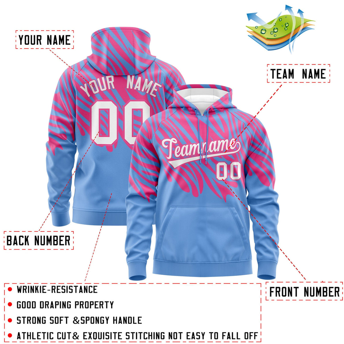 Custom Pink Light Blue Leopard Print Pullover Sweatshirt Hoodie| KXKSHOP