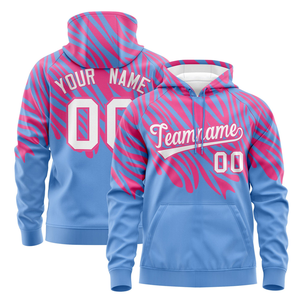 Custom Pink Light Blue Leopard Print Pullover Sweatshirt Hoodie| KXKSHOP