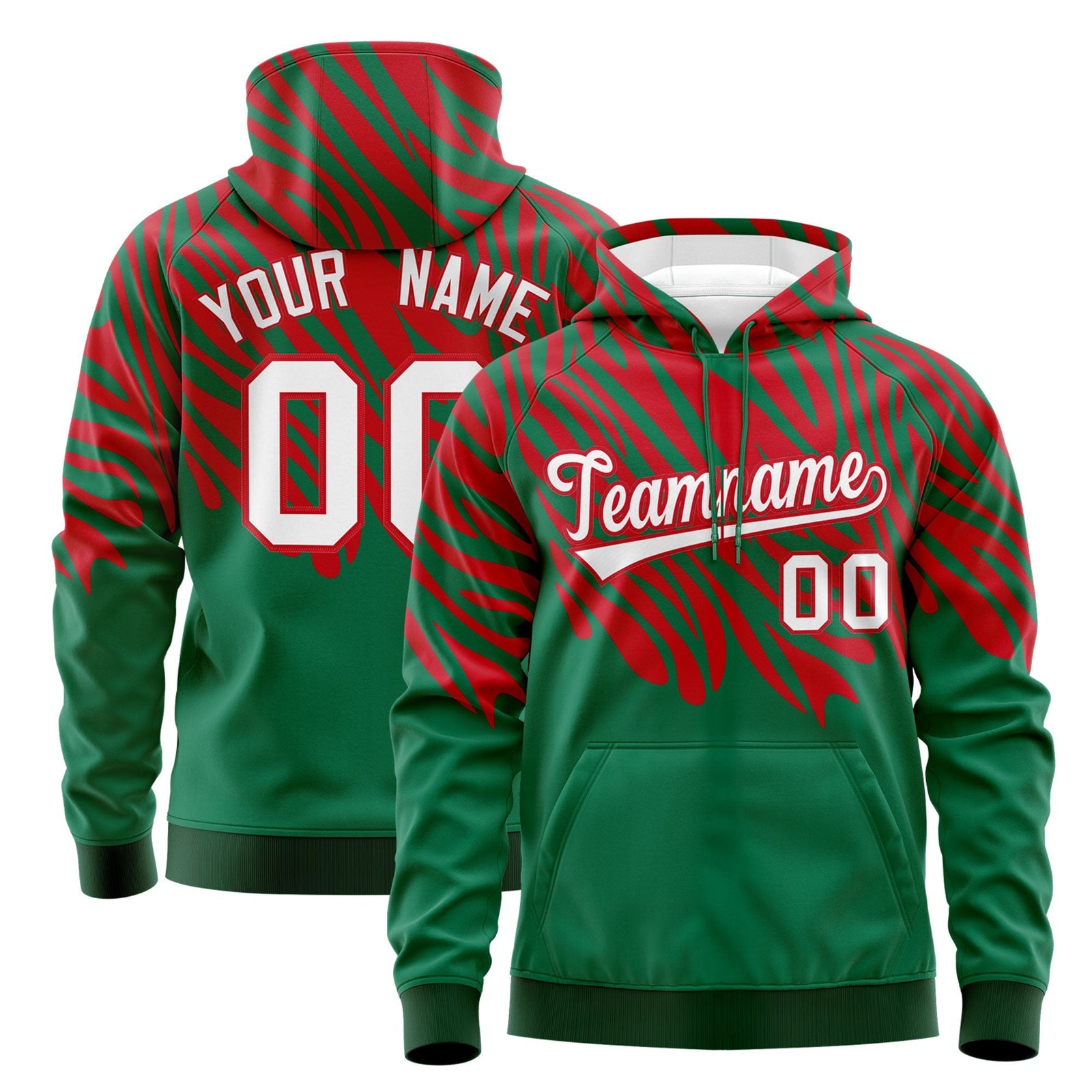 Custom Kelly Green Red Leopard Print Pullover Sweatshirt Hoodie| KXKSHOP