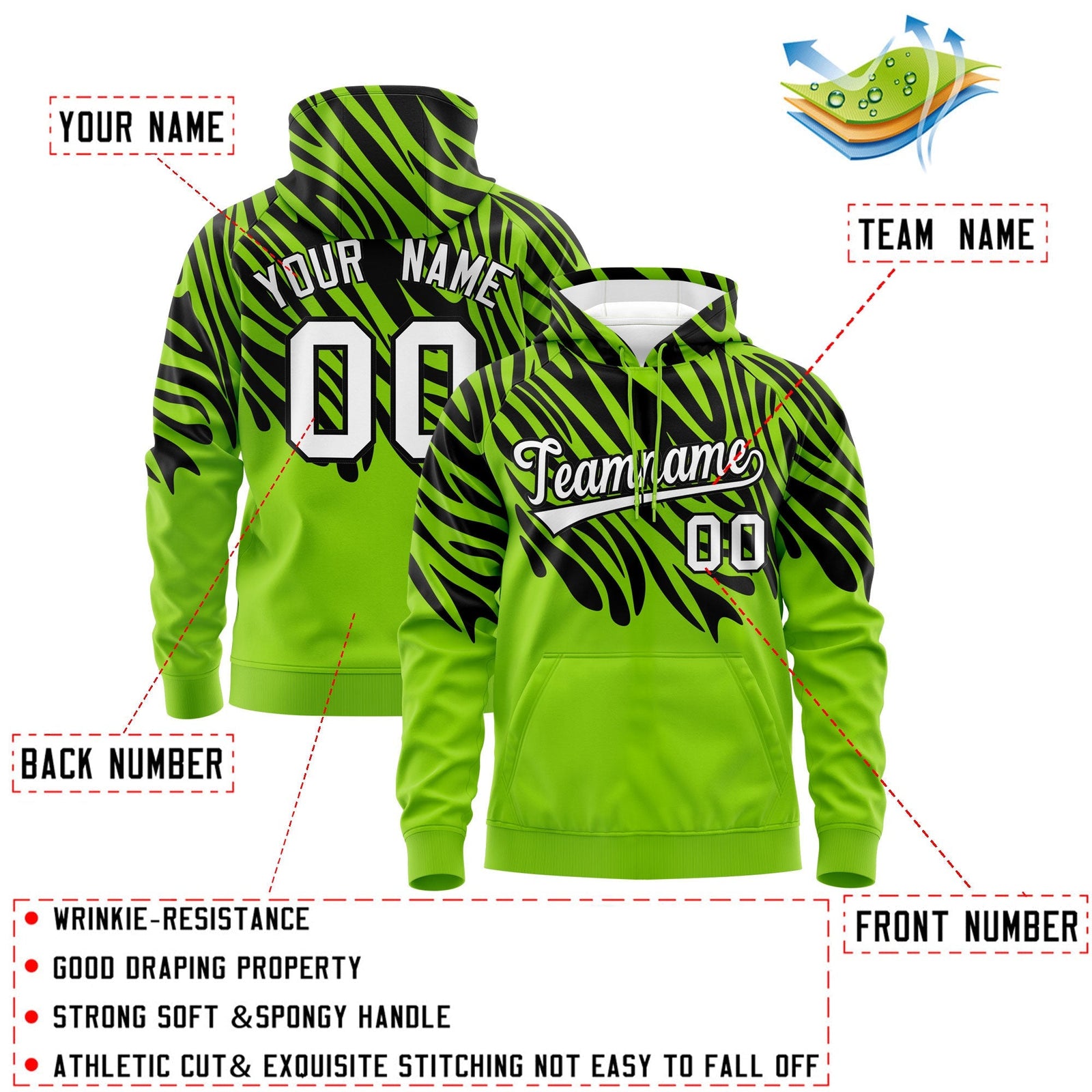 Custom Neon Green Black Leopard Print Pullover Sweatshirt Hoodie| KXKSHOP