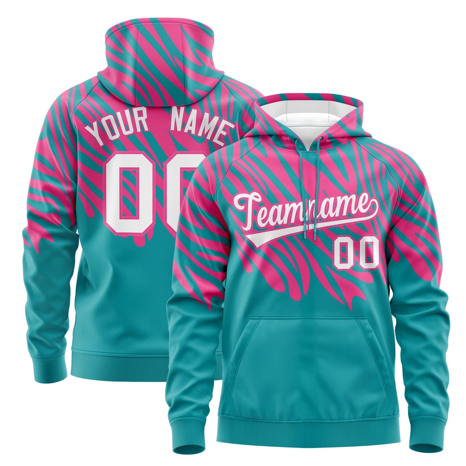 Custom Pink Aqua Leopard Print Pullover Sweatshirt Hoodie| KXKSHOP