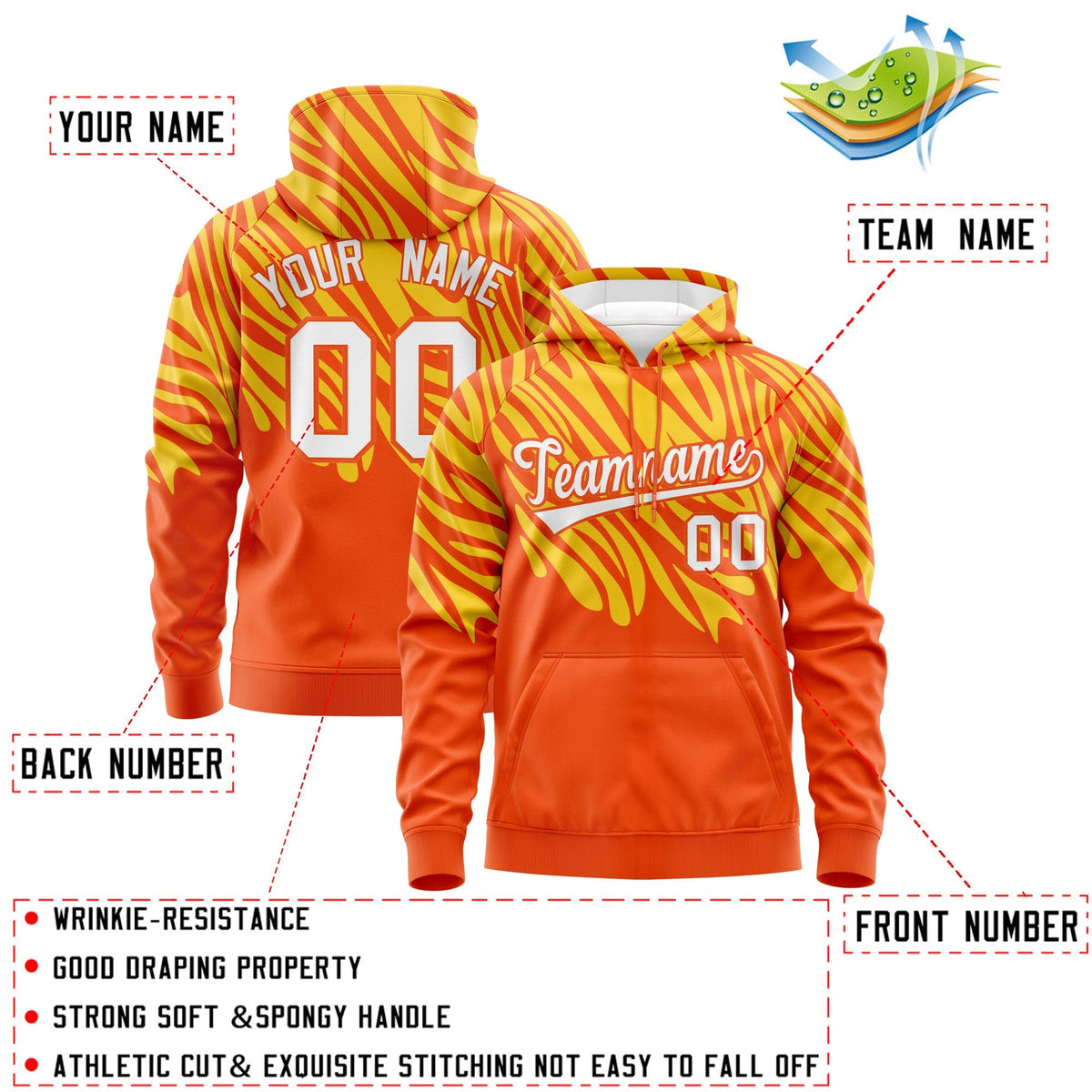 Custom Gold Orange Leopard Print Pullover Sweatshirt Hoodie| KXKSHOP