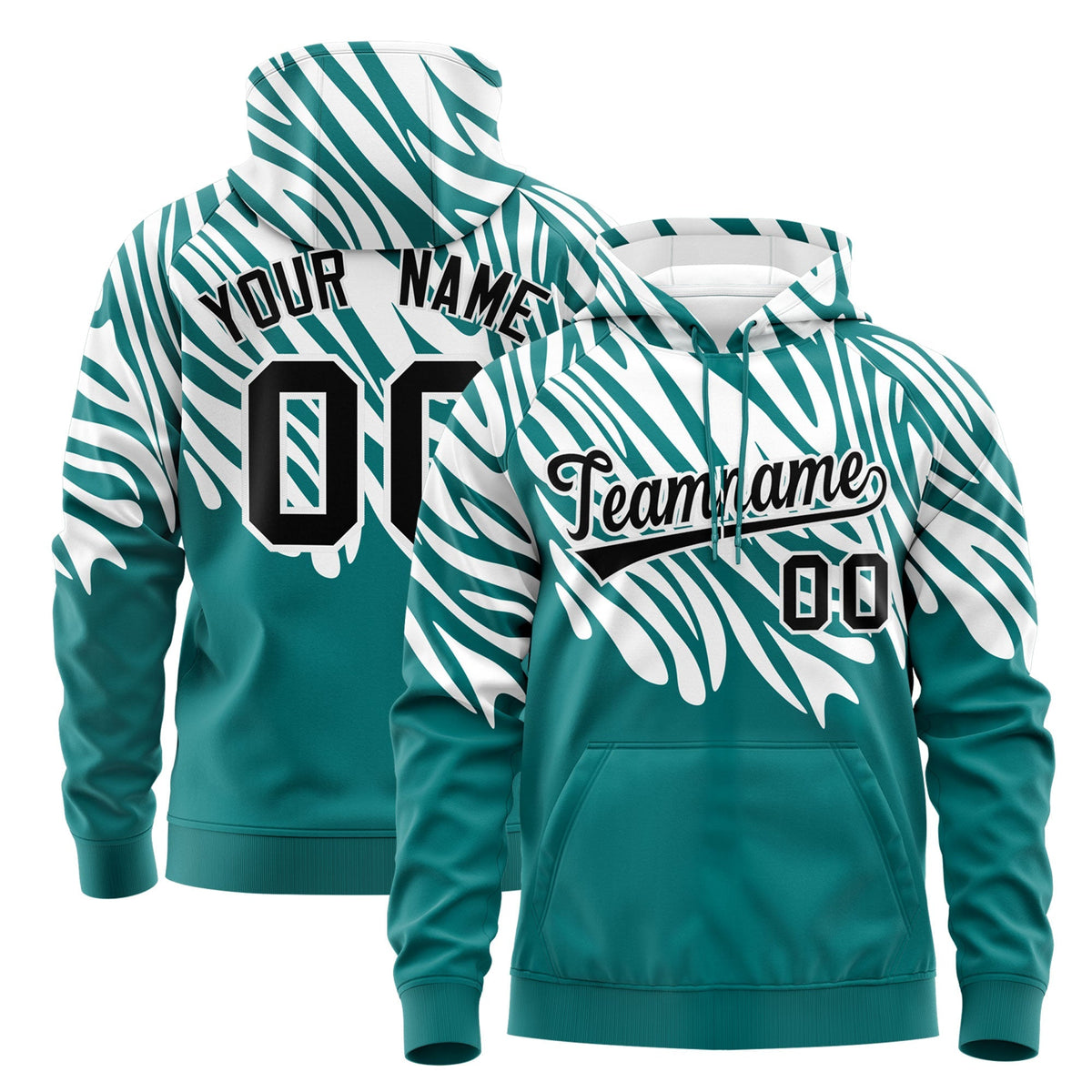 Custom Teal White Leopard Print Pullover Sweatshirt Hoodie| KXKSHOP