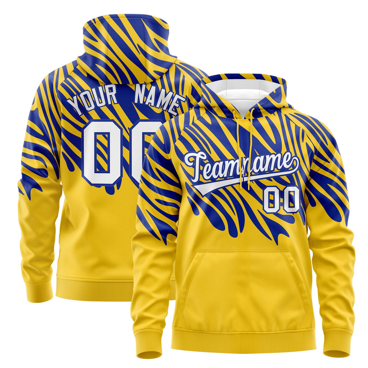 Custom Royal Blue Gold Leopard Print Pullover Sweatshirt Hoodie| KXKSHOP