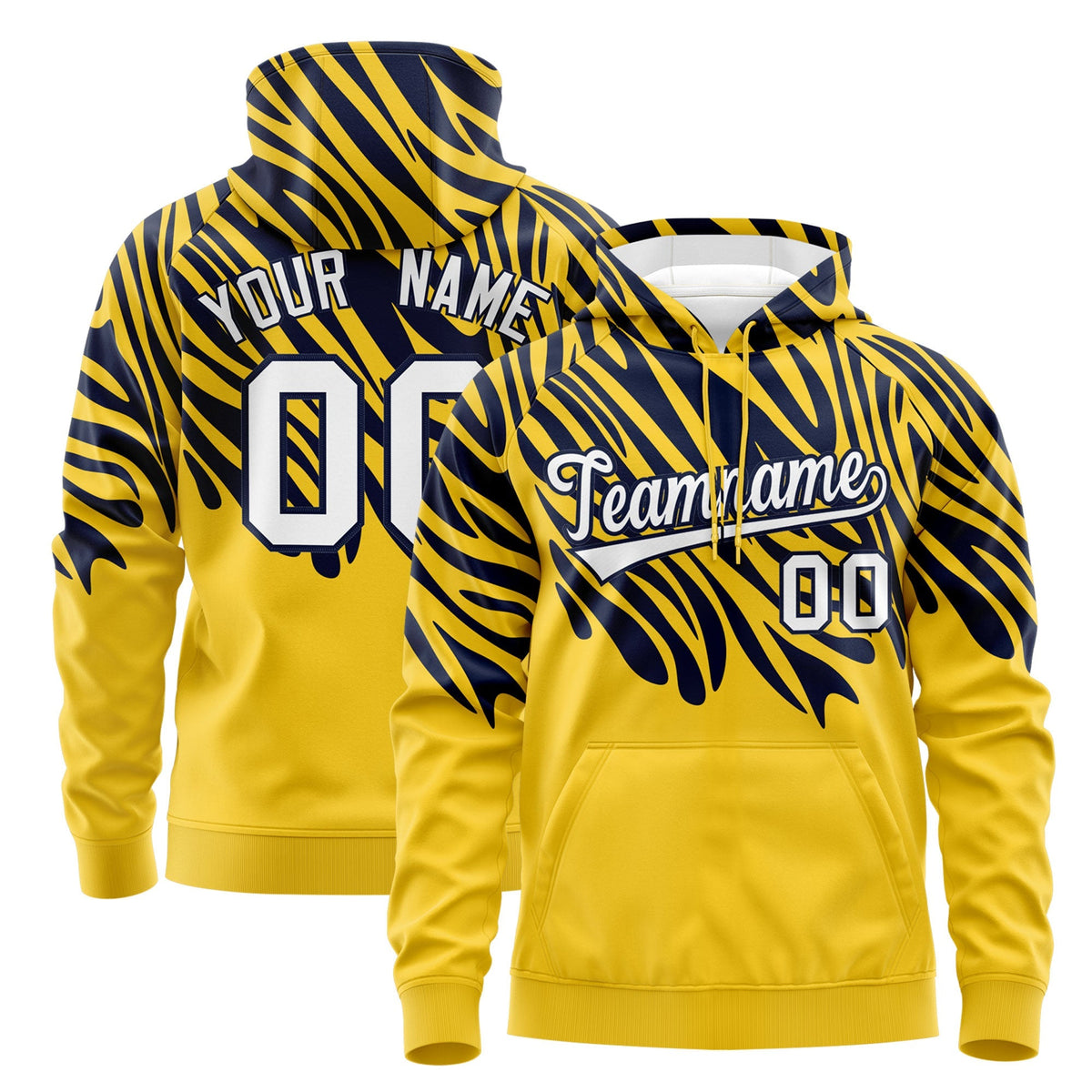 Custom Gold Navy White Leopard Print Pullover Sweatshirt Hoodie| KXKSHOP