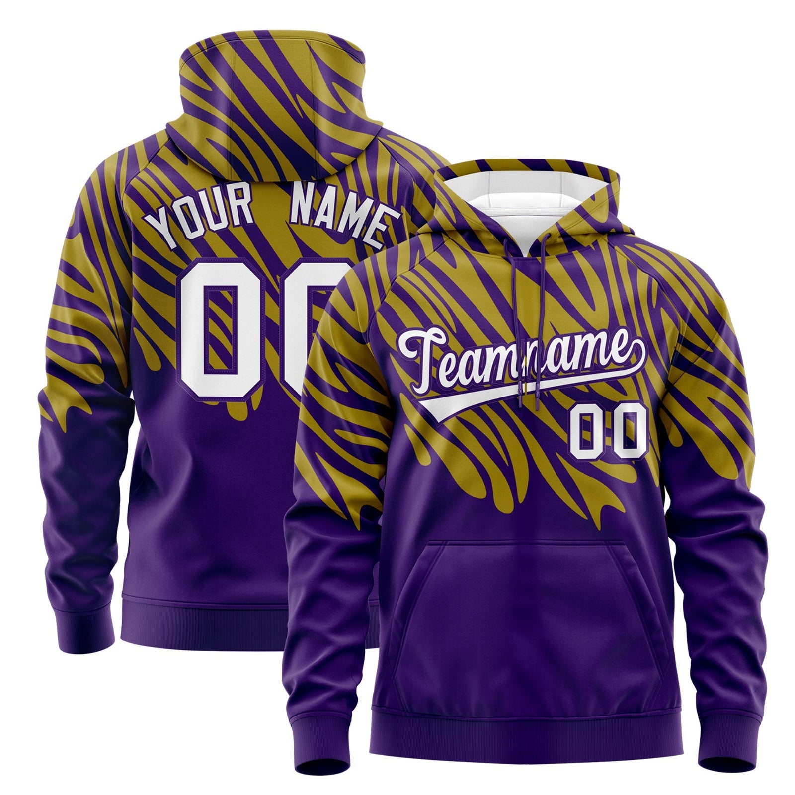 Custom Old Gold Purple Leopard Print Pullover Sweatshirt Hoodie| KXKSHOP