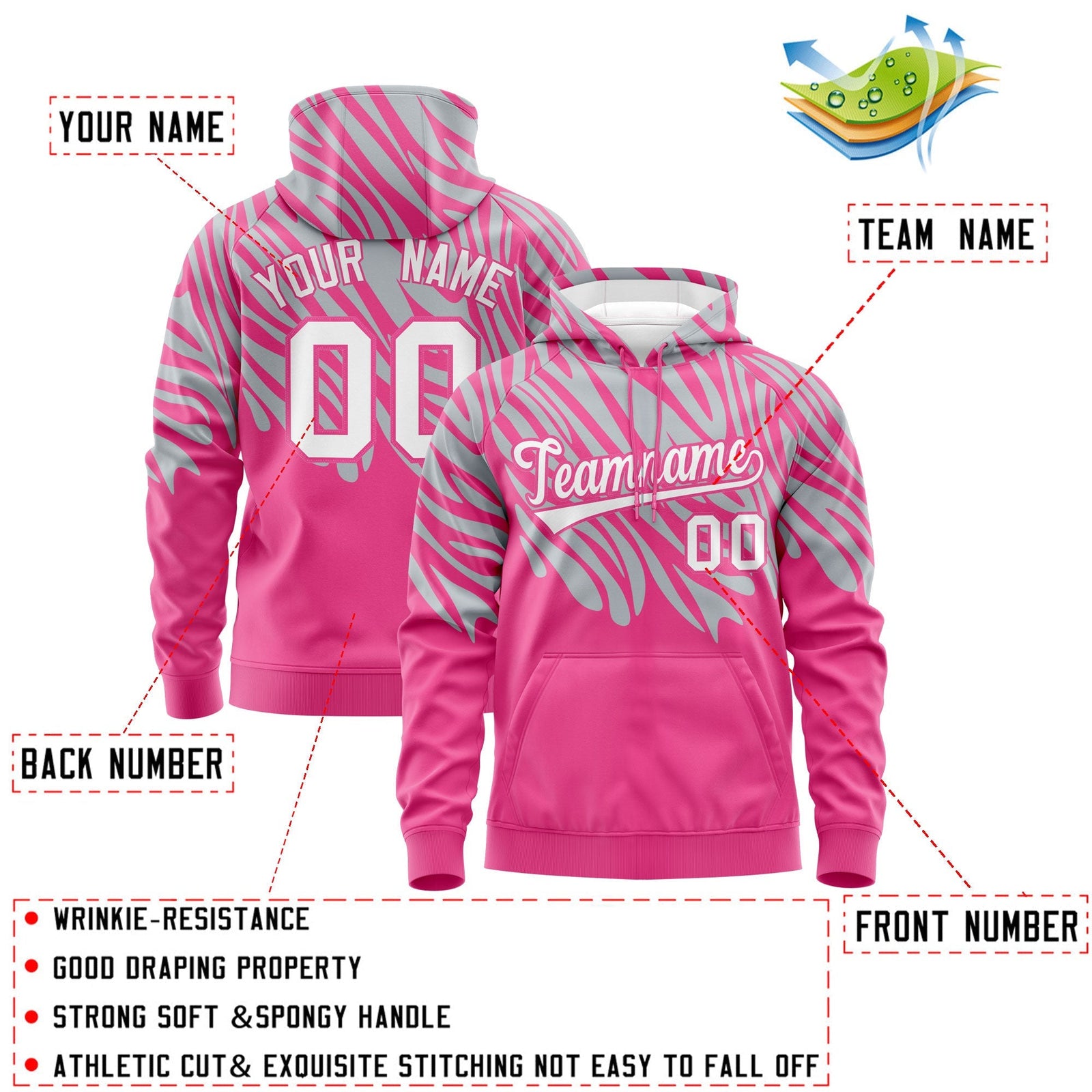 Custom Silver Pink Leopard Print Pullover Sweatshirt Hoodie| KXKSHOP