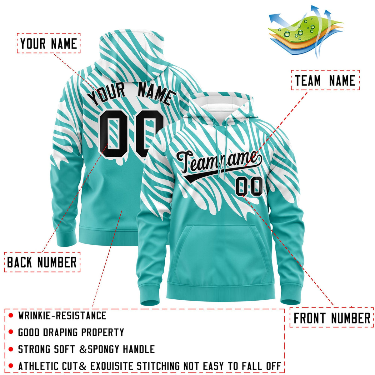 Custom White Teal Leopard Print Pullover Sweatshirt Hoodie| KXKSHOP
