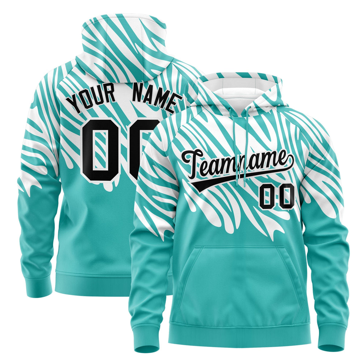 Custom White Teal Leopard Print Pullover Sweatshirt Hoodie| KXKSHOP