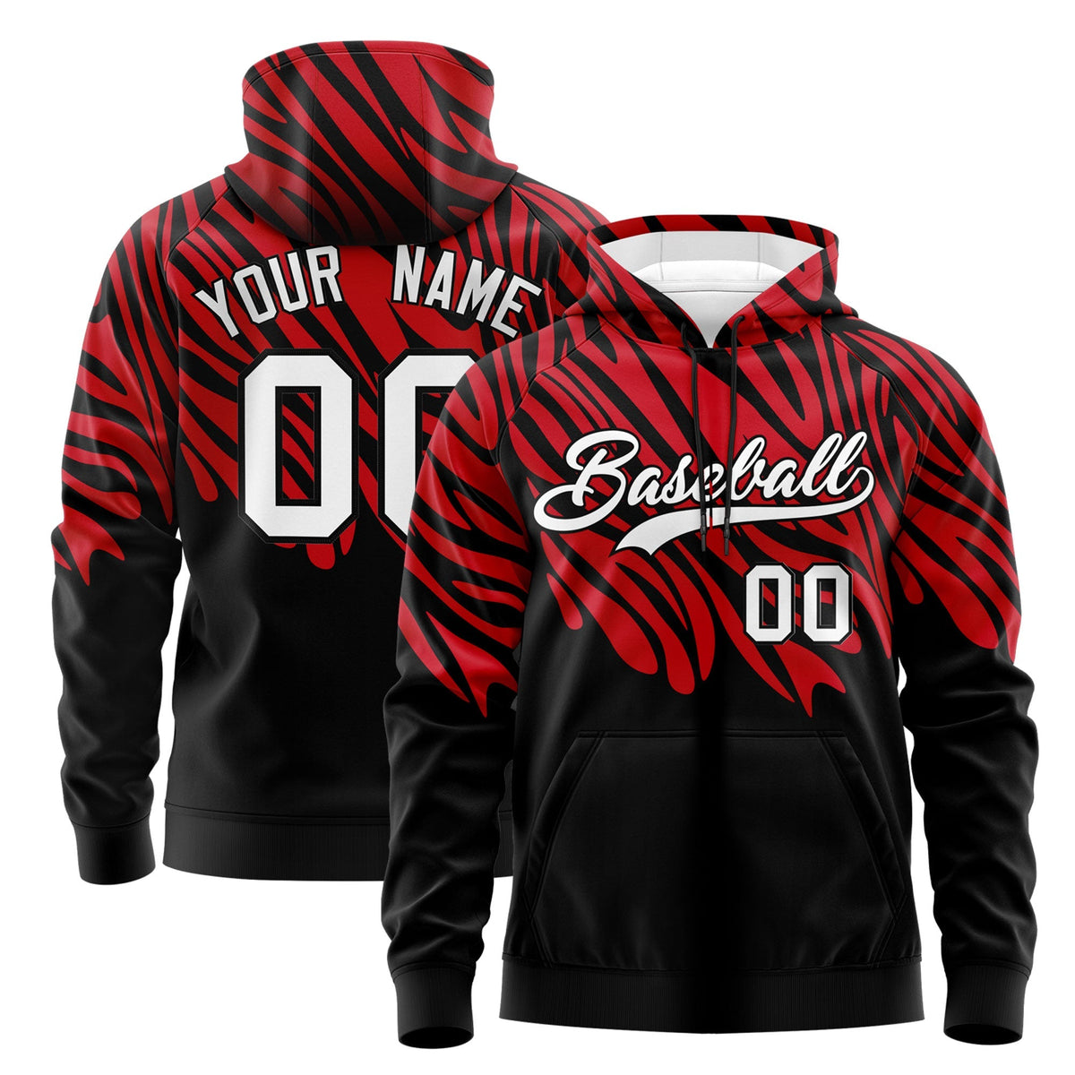 Custom Red Black Leopard Print Pullover Sweatshirt Hoodie| KXKSHOP