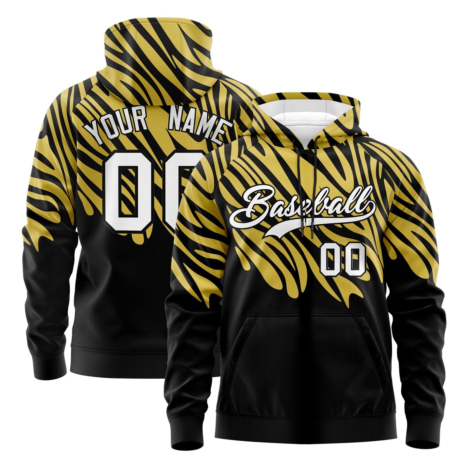 Custom Black Old Gold White Leopard Print Pullover Sweatshirt Hoodie| KXKSHOP