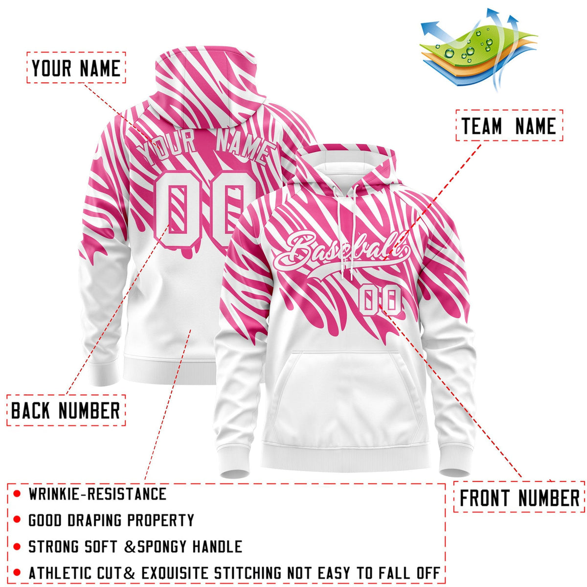 Custom Pink White Leopard Print Pullover Sweatshirt Hoodie| KXKSHOP