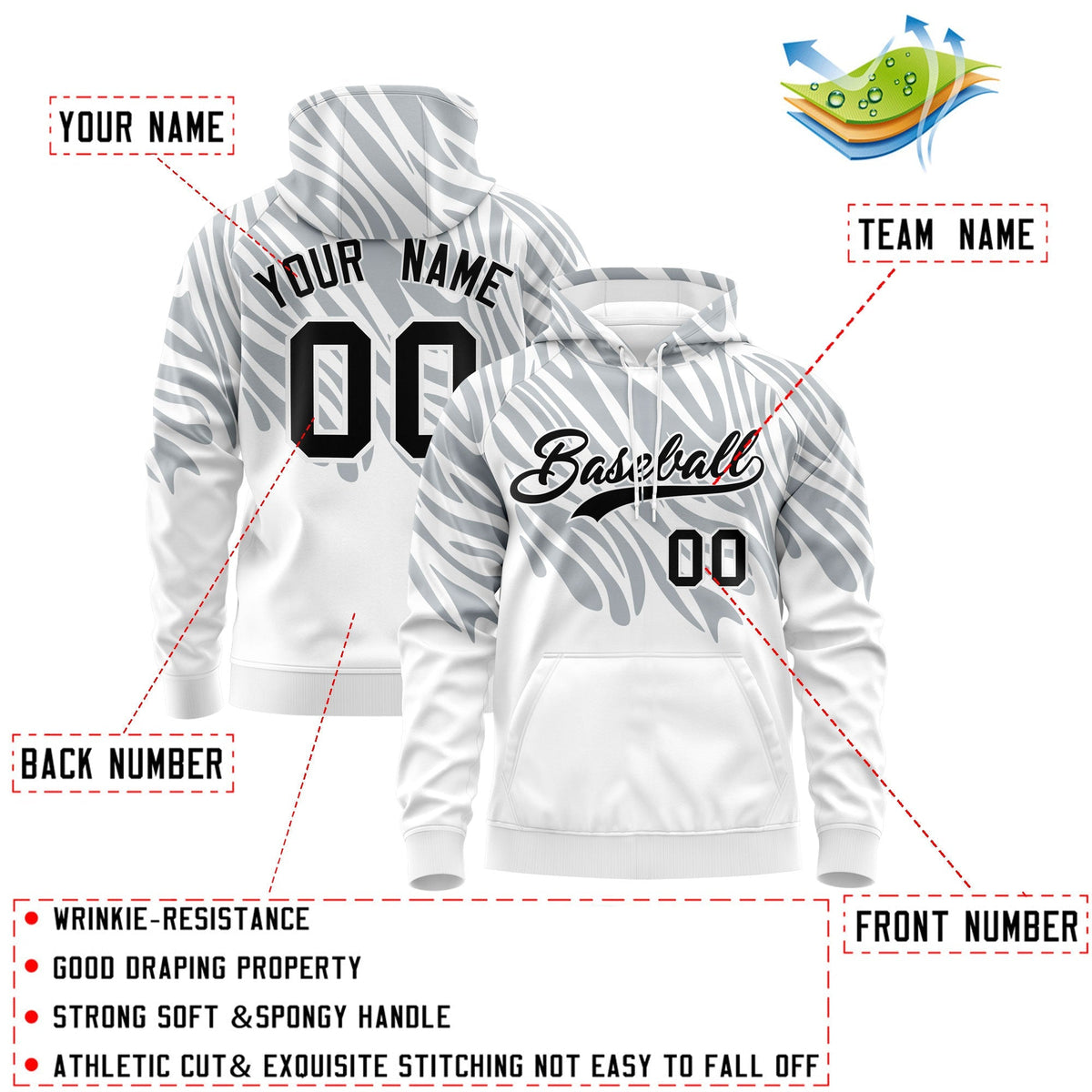 Custom Silver White Leopard Print Pullover Sweatshirt Hoodie| KXKSHOP