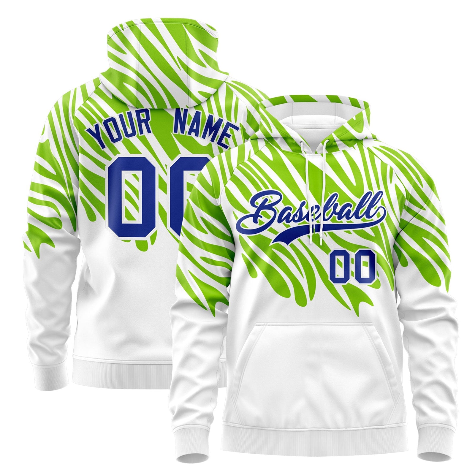Custom Neon Green White Royal Blue Leopard Print Pullover Sweatshirt Hoodie| KXKSHOP