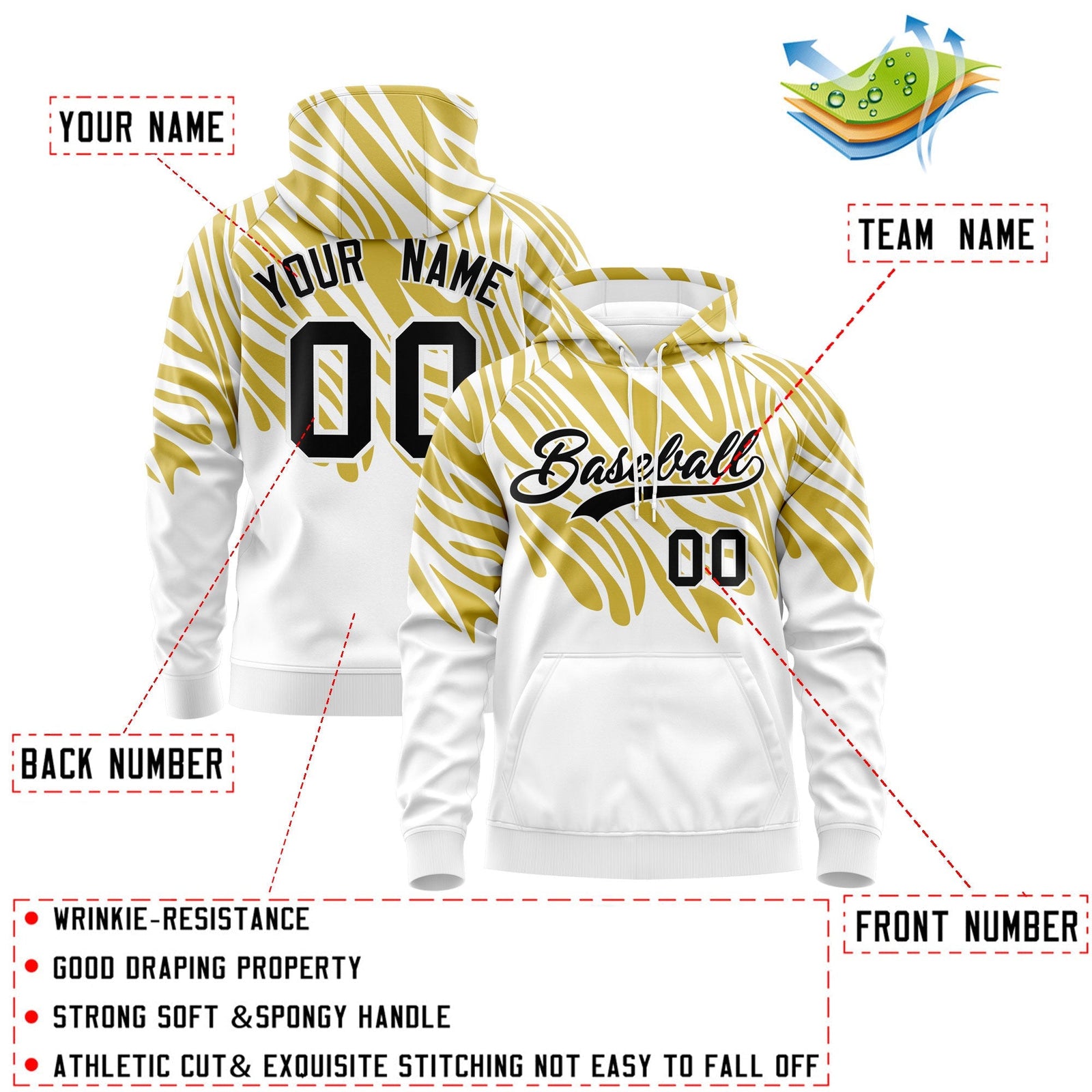 Custom Old Gold White Leopard Print Pullover Sweatshirt Hoodie| KXKSHOP