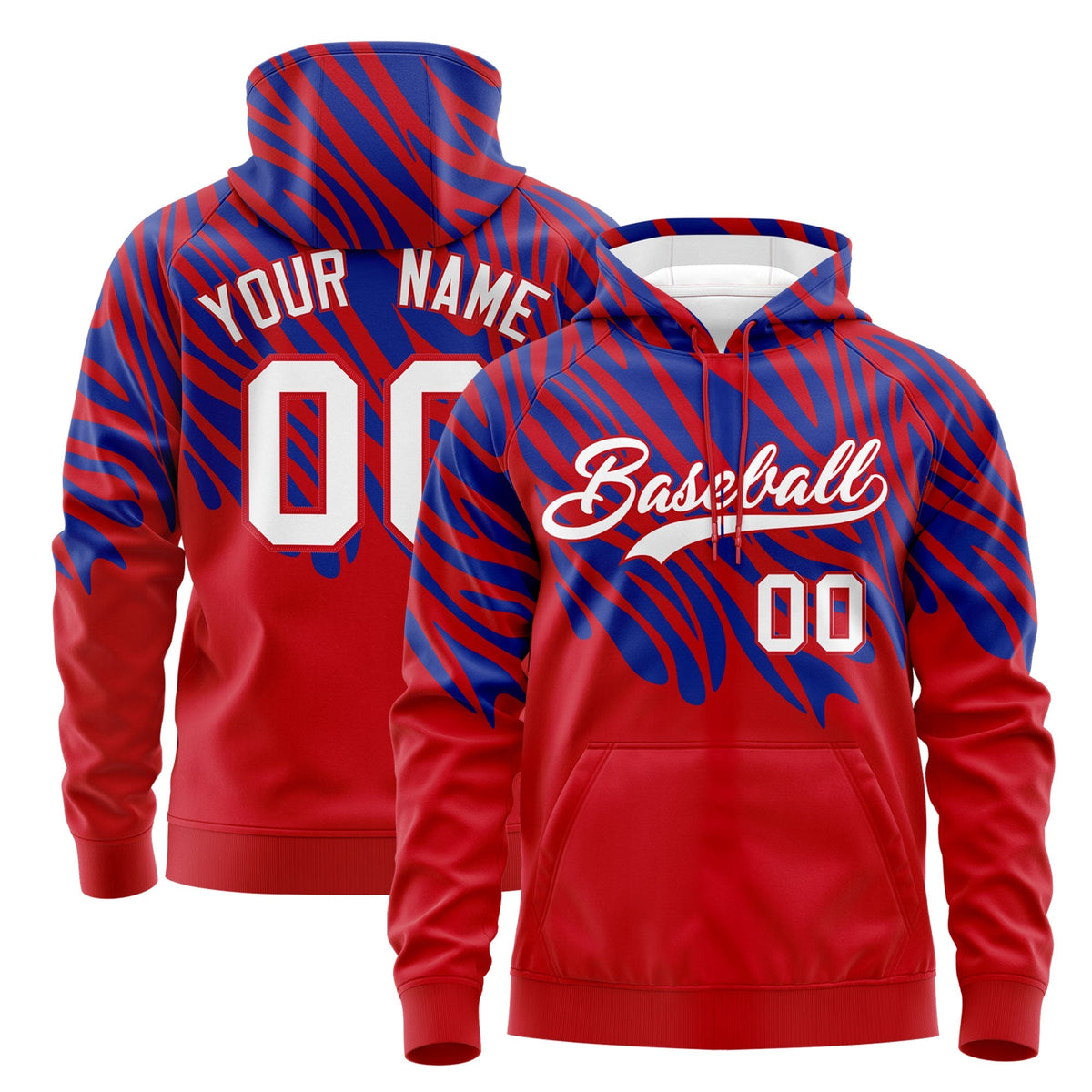Custom Red Royal Blue Leopard Print Pullover Sweatshirt Hoodie| KXKSHOP