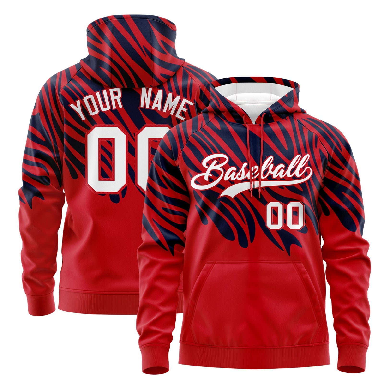 Custom Navy Red Leopard Print Pullover Sweatshirt Hoodie| KXKSHOP