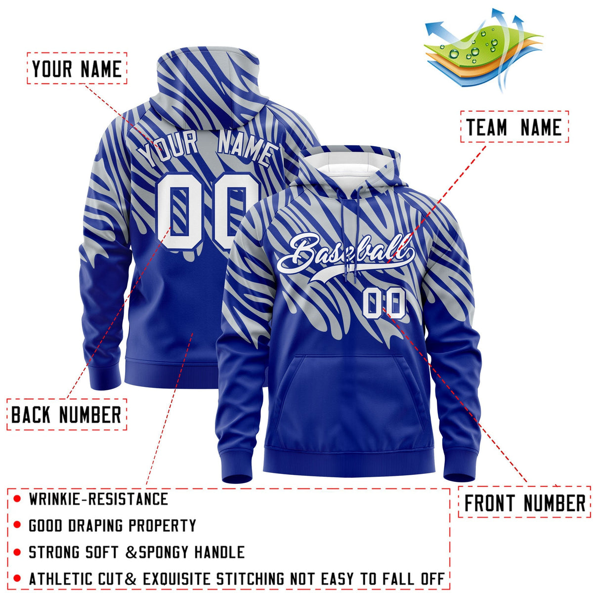 Custom Silver Royal Blue Leopard Print Pullover Sweatshirt Hoodie| KXKSHOP