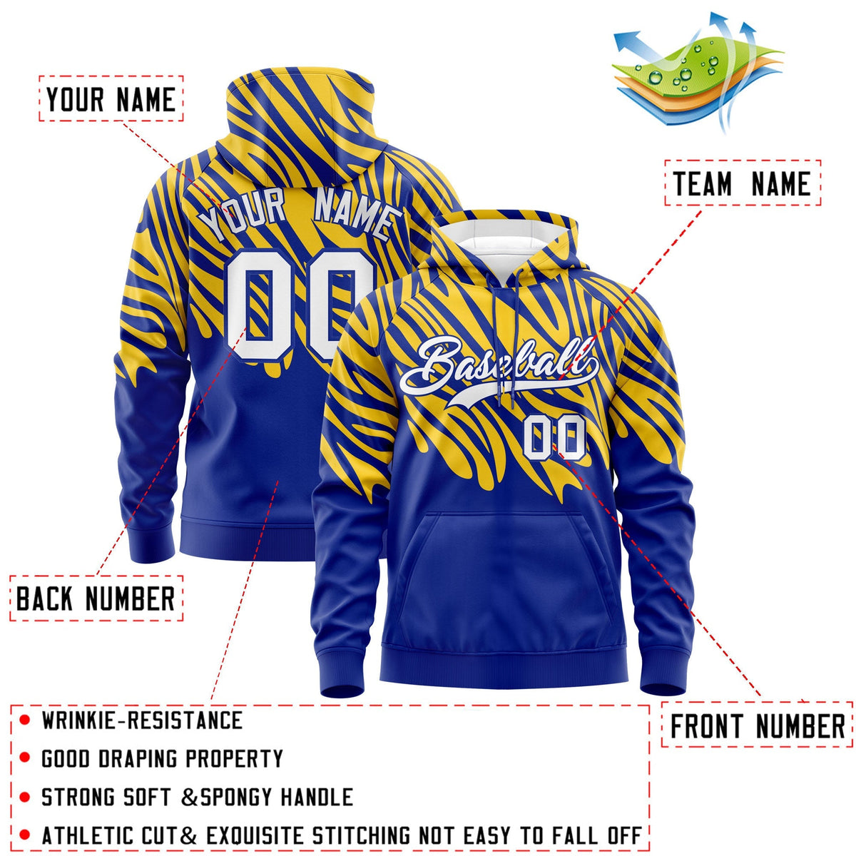 Custom Gold Royal Blue Leopard Print Pullover Sweatshirt Hoodie| KXKSHOP