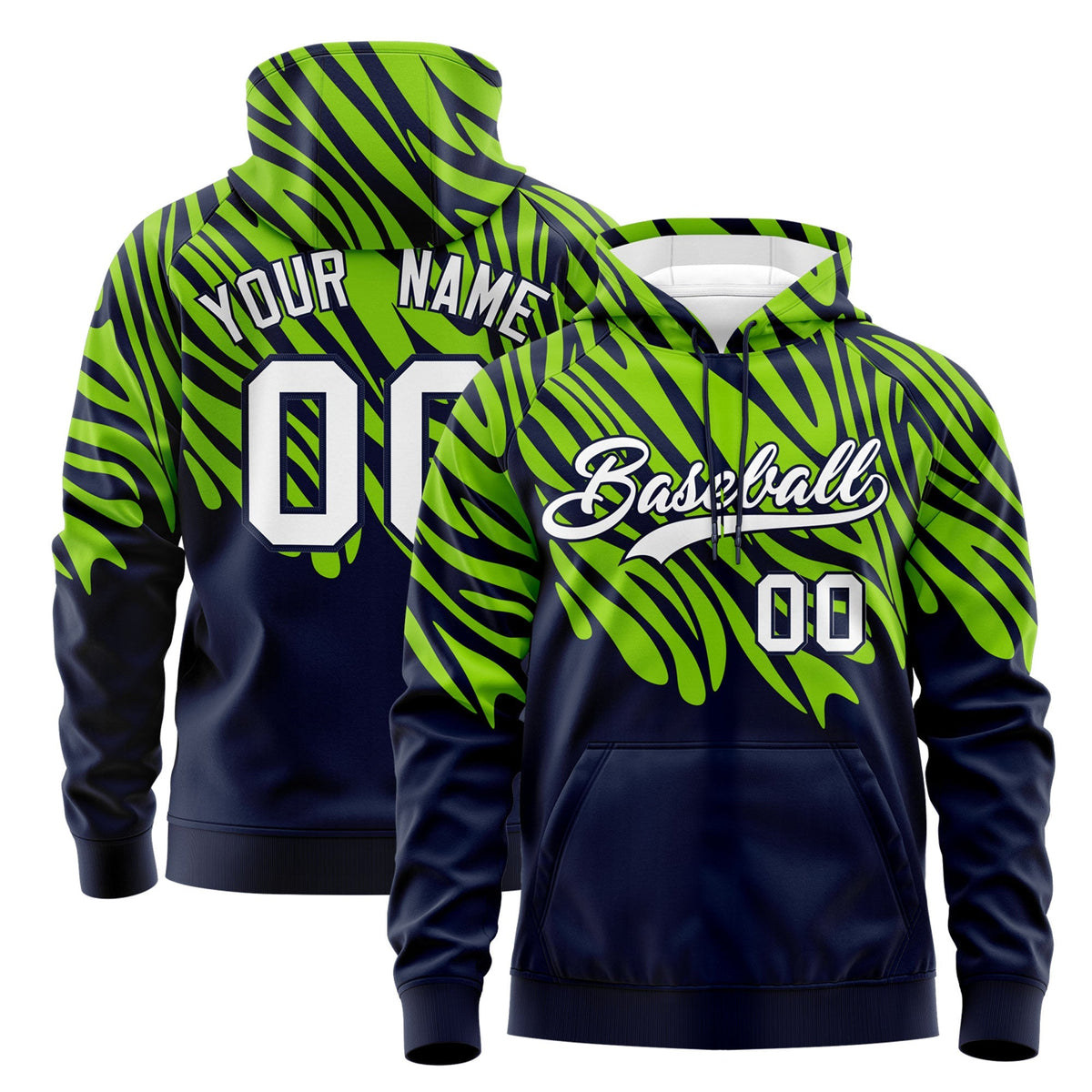 Custom Neon Green Navy Leopard Print Pullover Sweatshirt Hoodie| KXKSHOP