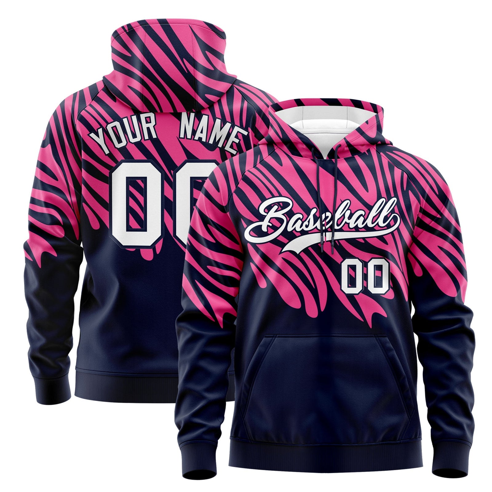 Custom Pink Navy Leopard Print Pullover Sweatshirt Hoodie| KXKSHOP