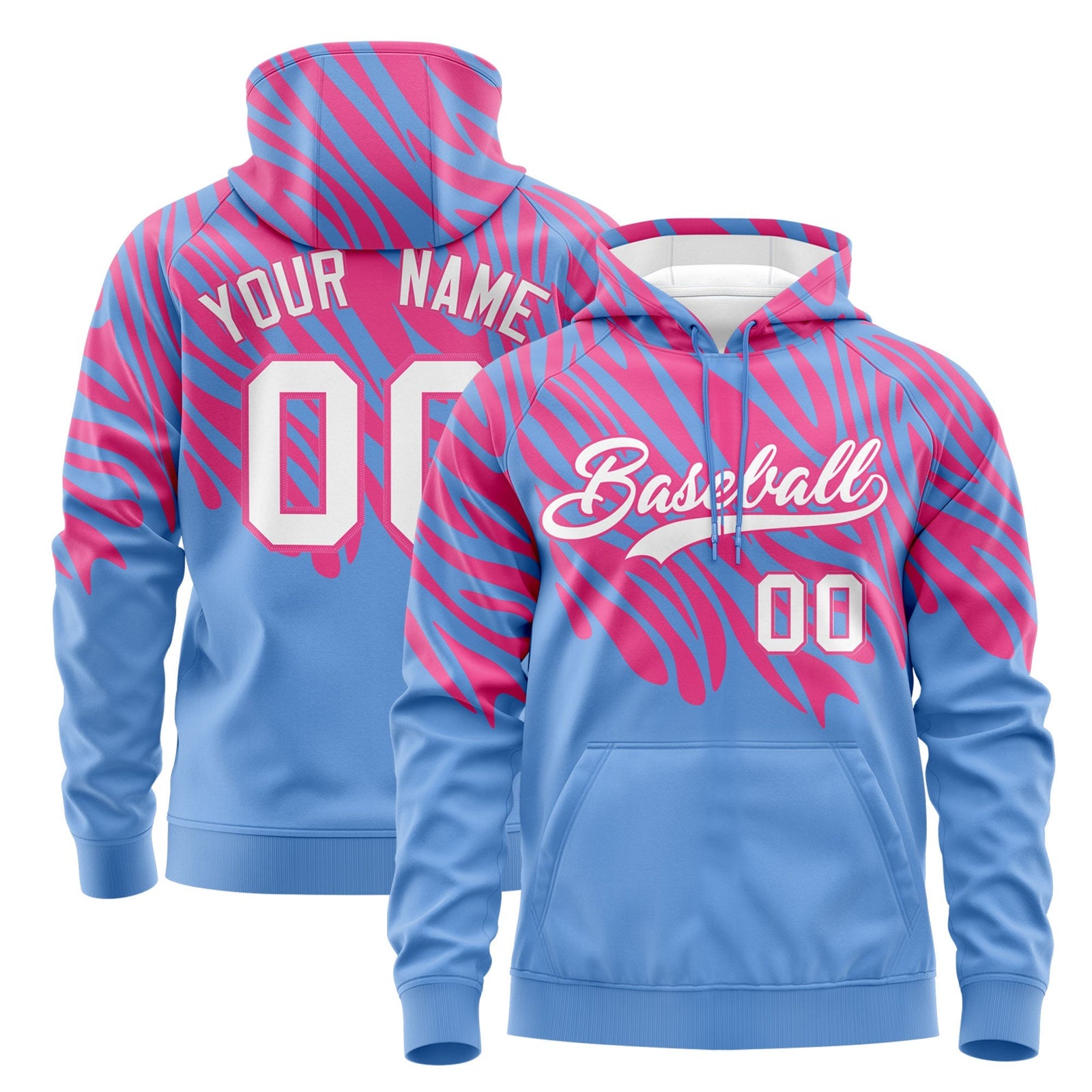 Custom Pink Light Blue Leopard Print Pullover Sweatshirt Hoodie| KXKSHOP