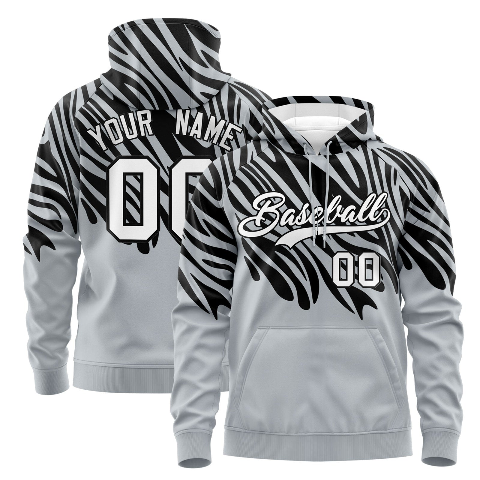 Custom Black Silver Leopard Print Pullover Sweatshirt Hoodie| KXKSHOP