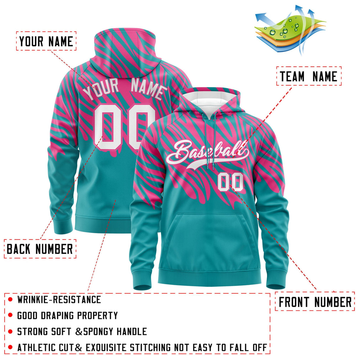 Custom Pink Aqua Leopard Print Pullover Sweatshirt Hoodie| KXKSHOP