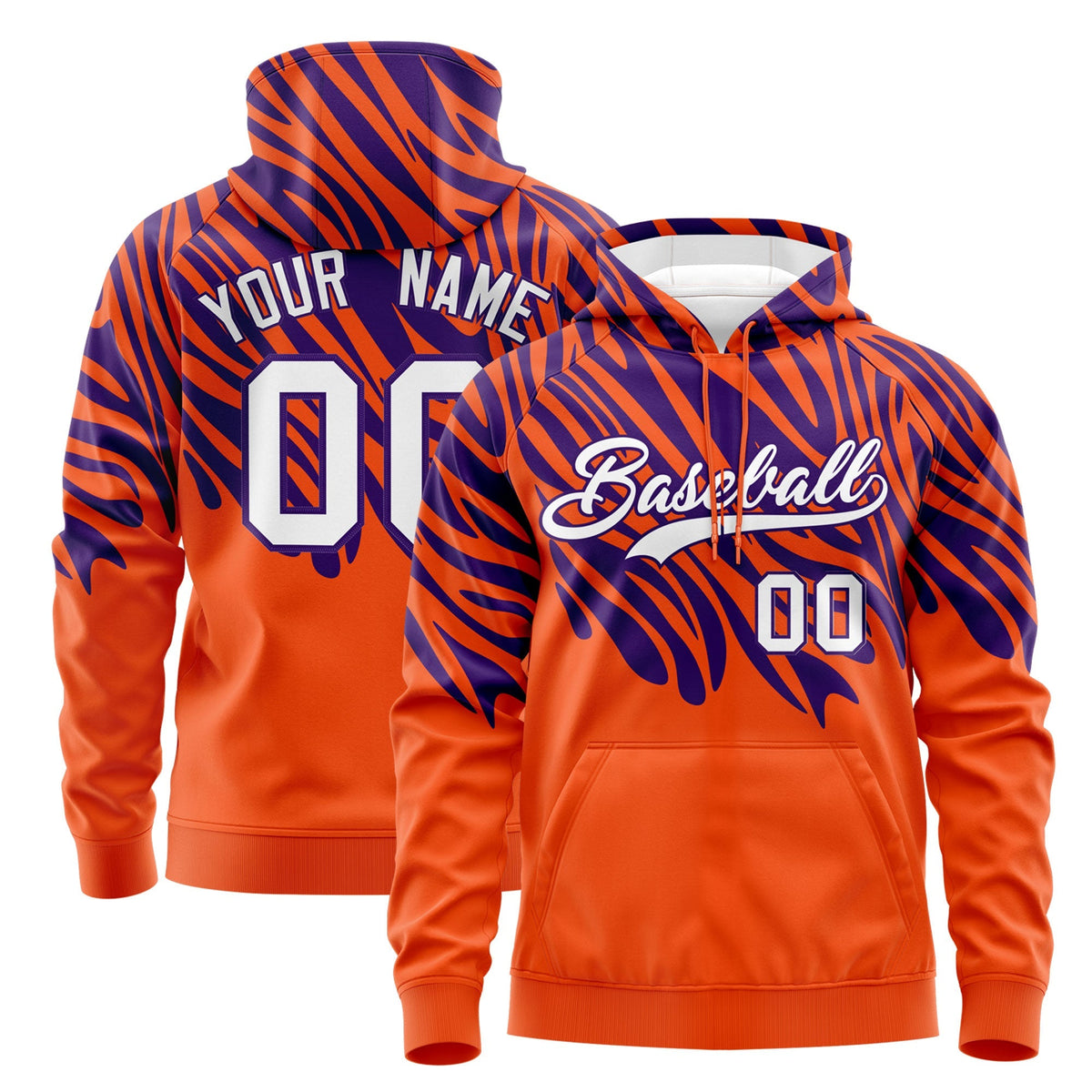 Custom Orange Purple Leopard Print Pullover Sweatshirt Hoodie| KXKSHOP