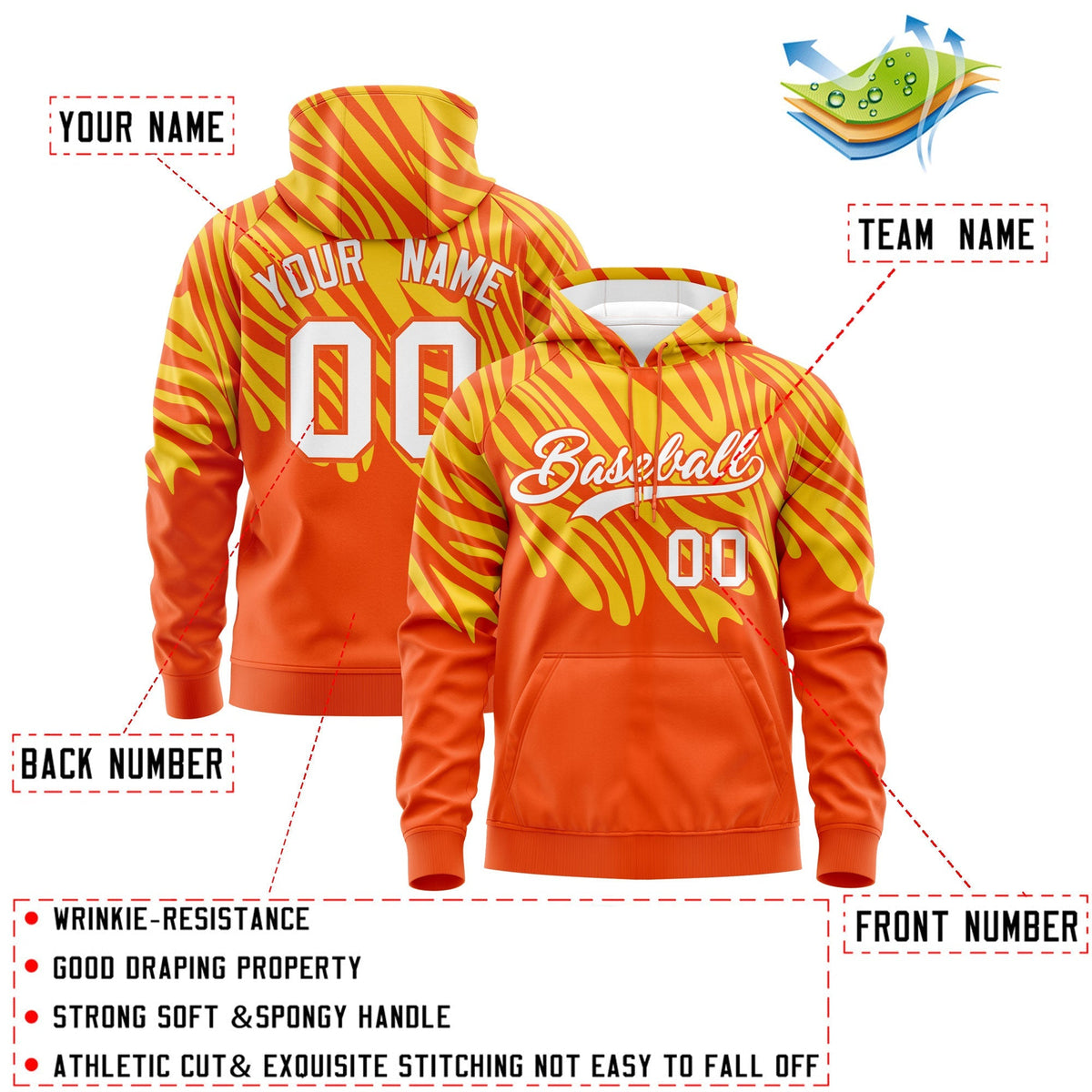 Custom Gold Orange Leopard Print Pullover Sweatshirt Hoodie| KXKSHOP