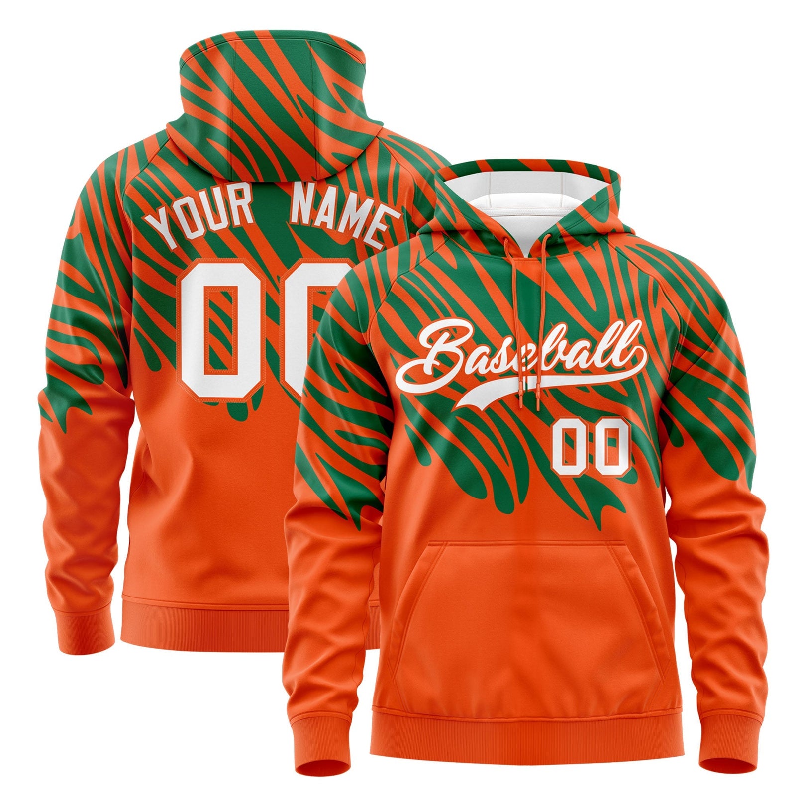 Custom Orange Kelly Green White Leopard Print Pullover Sweatshirt Hoodie| KXKSHOP
