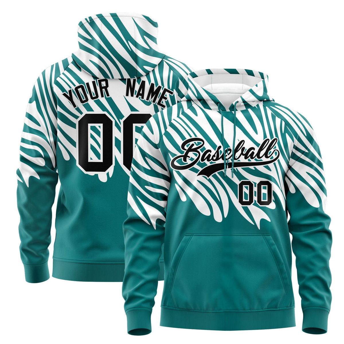 Custom Teal White Leopard Print Pullover Sweatshirt Hoodie| KXKSHOP