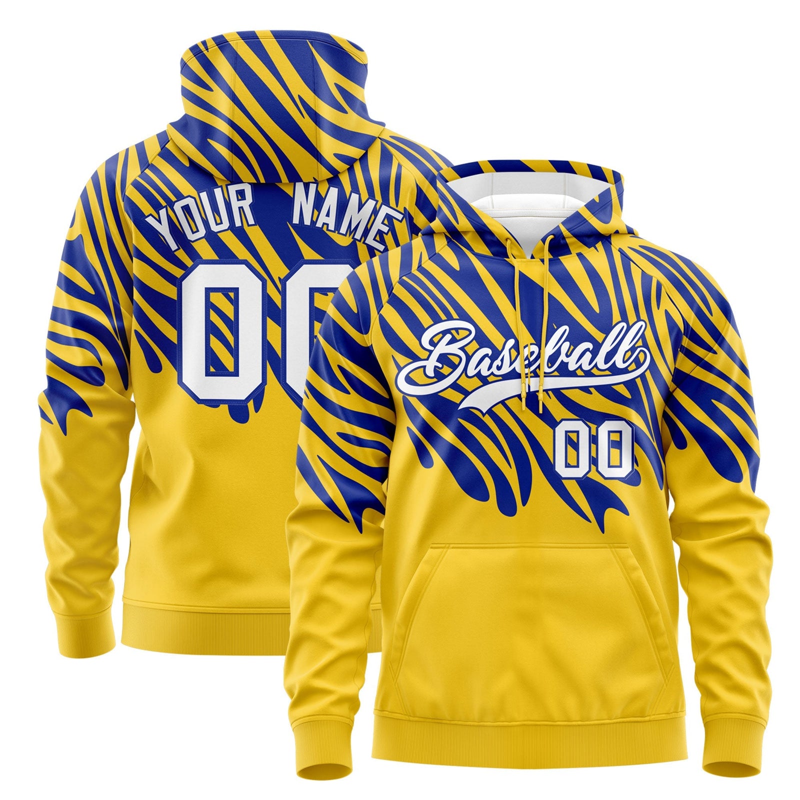 Custom Royal Blue Gold Leopard Print Pullover Sweatshirt Hoodie| KXKSHOP