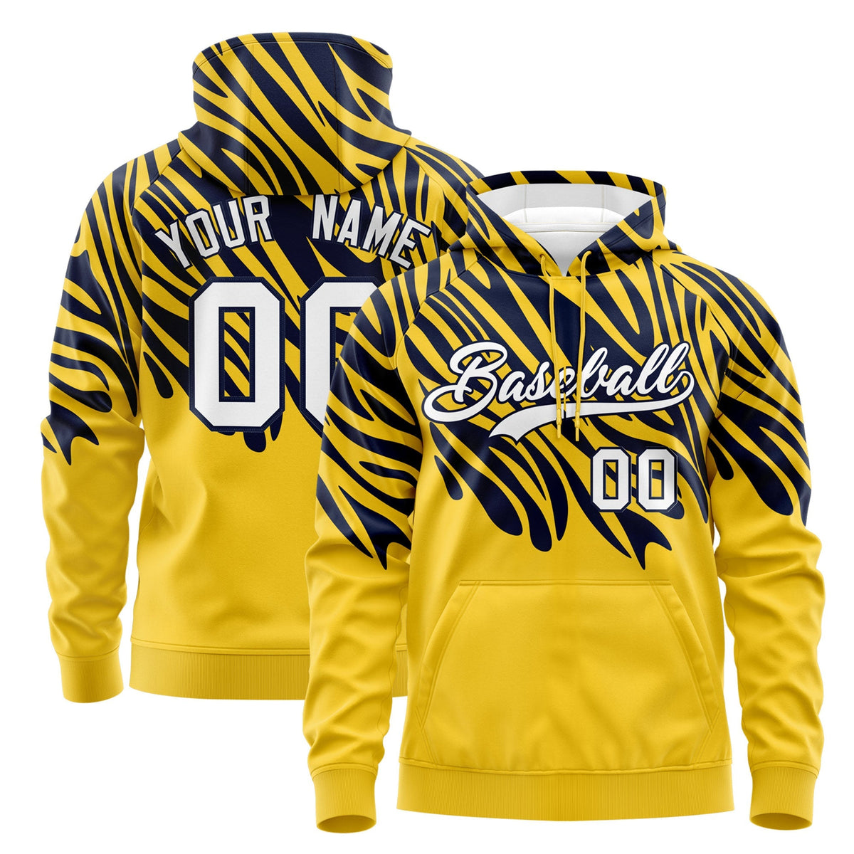 Custom Gold Navy White Leopard Print Pullover Sweatshirt Hoodie| KXKSHOP