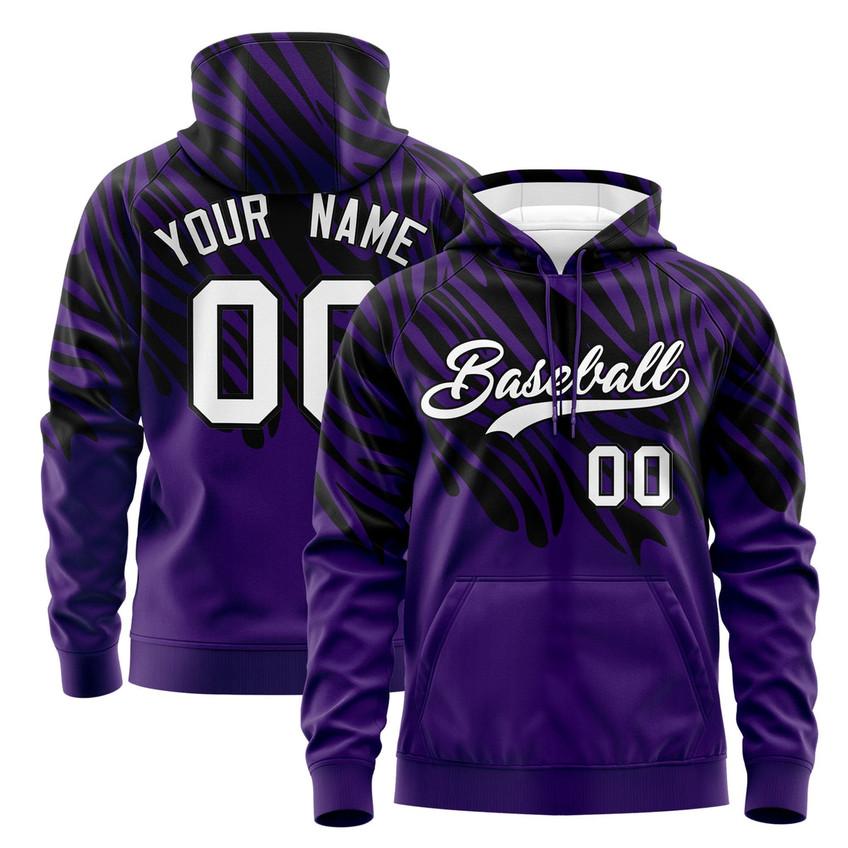 Custom Purple Black White Leopard Print Pullover Sweatshirt Hoodie| KXKSHOP