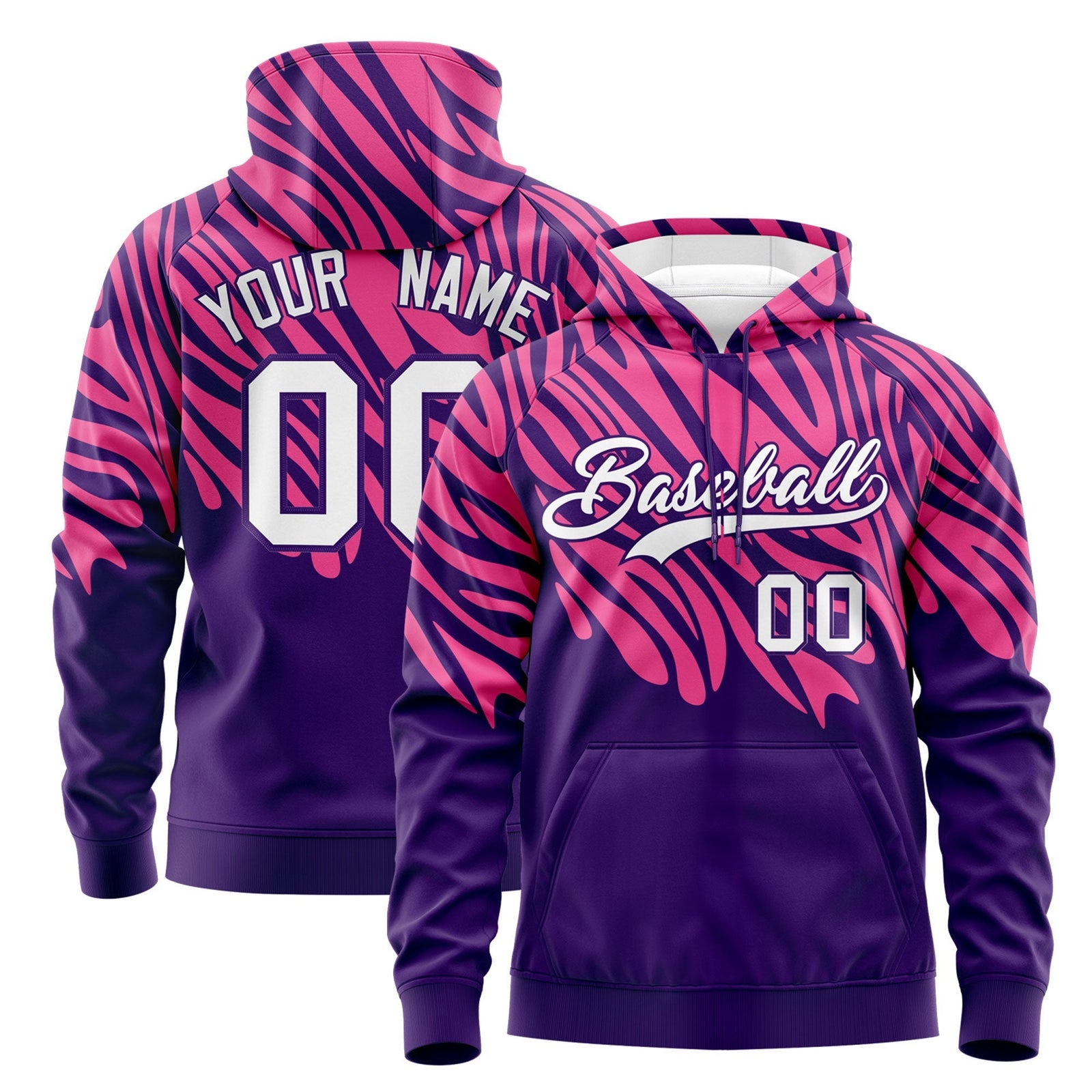 Custom Pink Purple Leopard Print Pullover Sweatshirt Hoodie| KXKSHOP