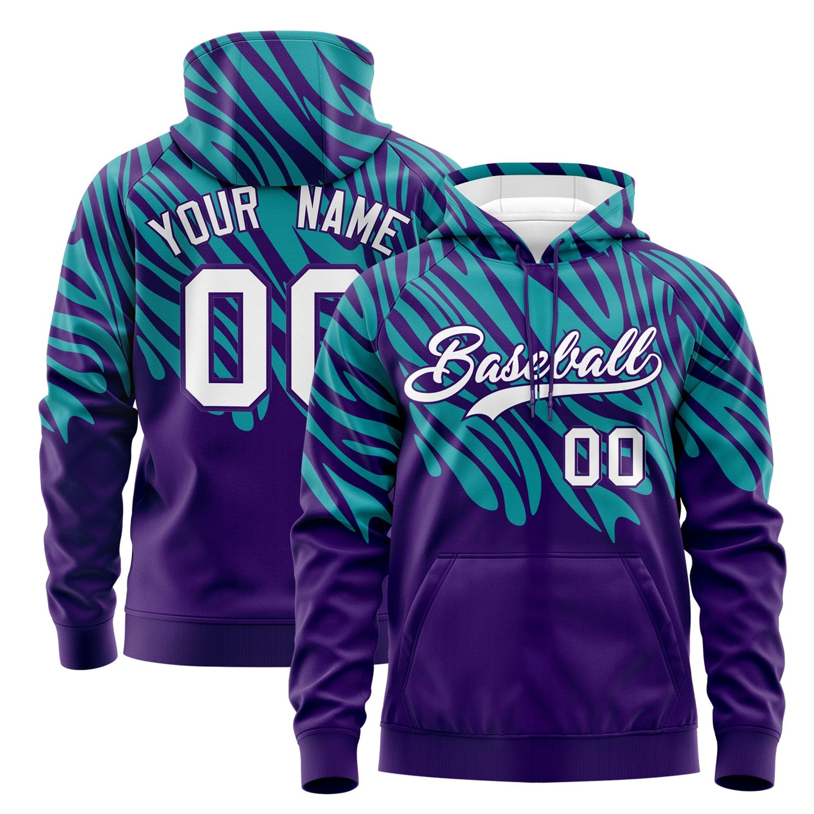 Custom Purple Aqua White Leopard Print Pullover Sweatshirt Hoodie| KXKSHOP